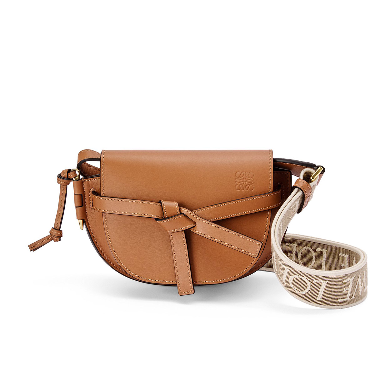 LOEWE Mini Gate Dual Bag In Soft Calfskin And Jacquard - Tan