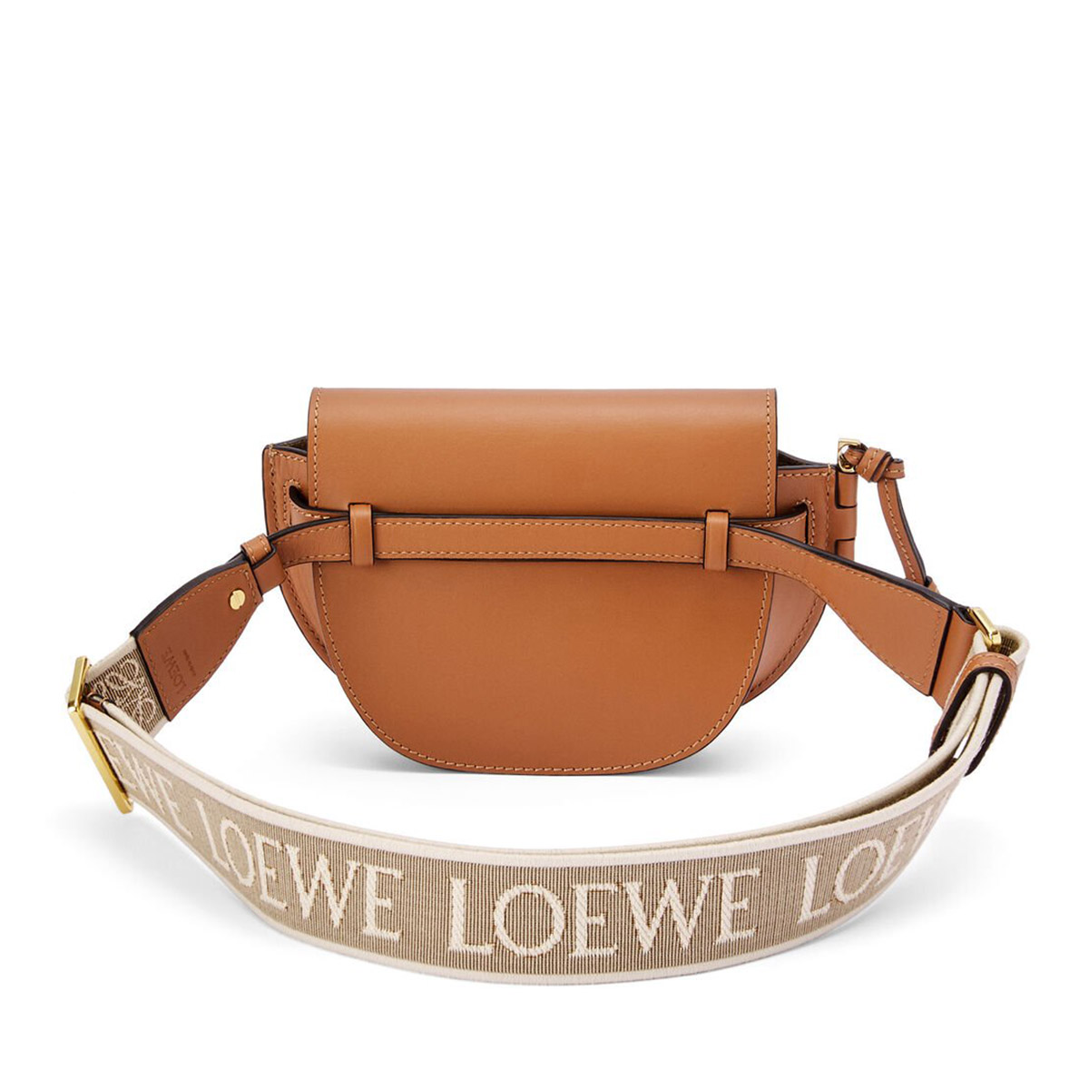 LOEWE Mini Gate Dual Bag In Soft Calfskin And Jacquard - Tan