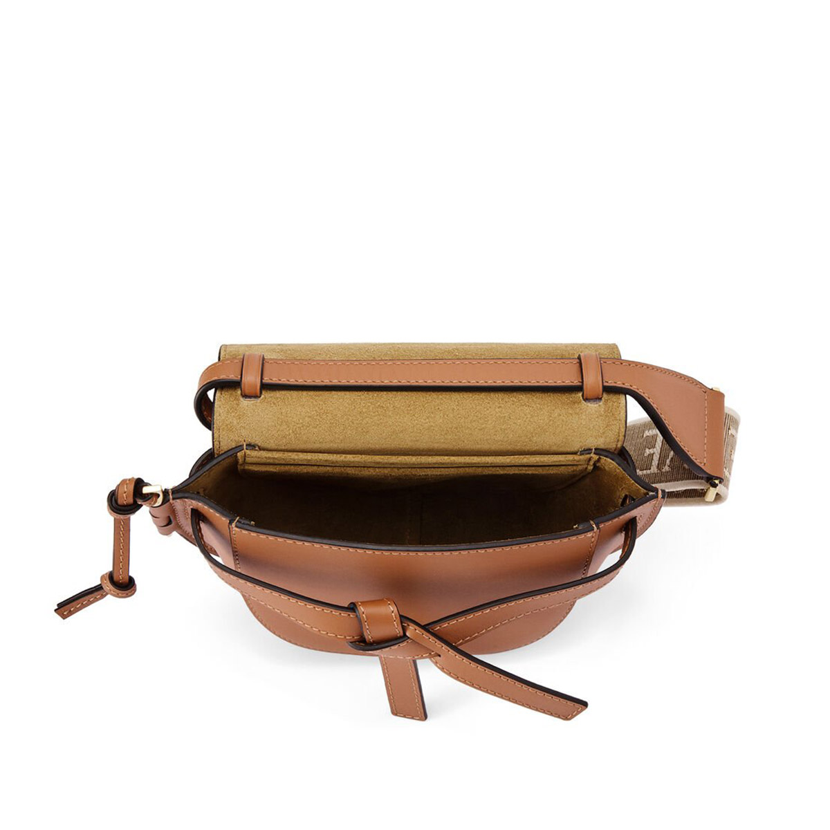 LOEWE Mini Gate Dual Bag In Soft Calfskin And Jacquard - Tan