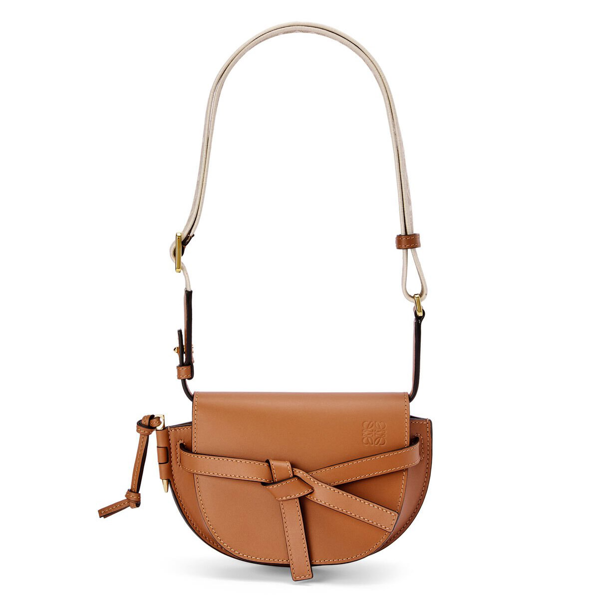 LOEWE Mini Gate Dual Bag In Soft Calfskin And Jacquard - Tan