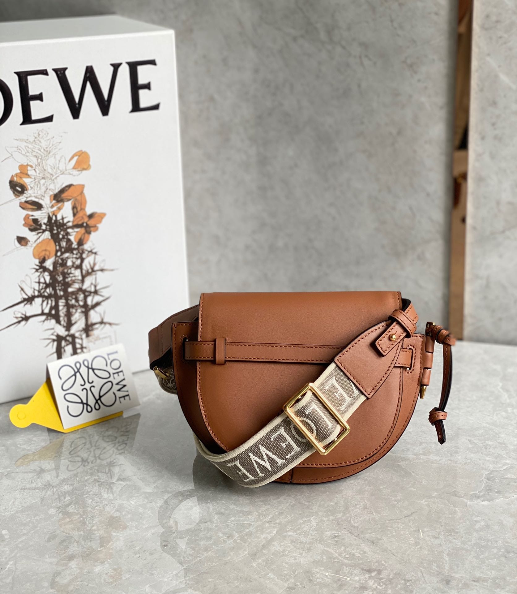 LOEWE Mini Gate Dual Bag In Soft Calfskin And Jacquard - Tan