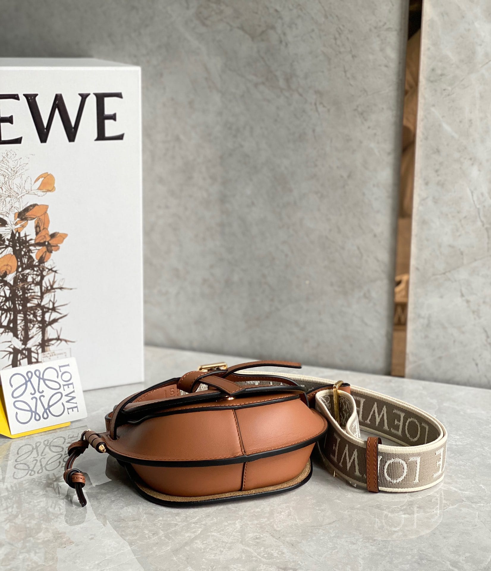 LOEWE Mini Gate Dual Bag In Soft Calfskin And Jacquard - Tan