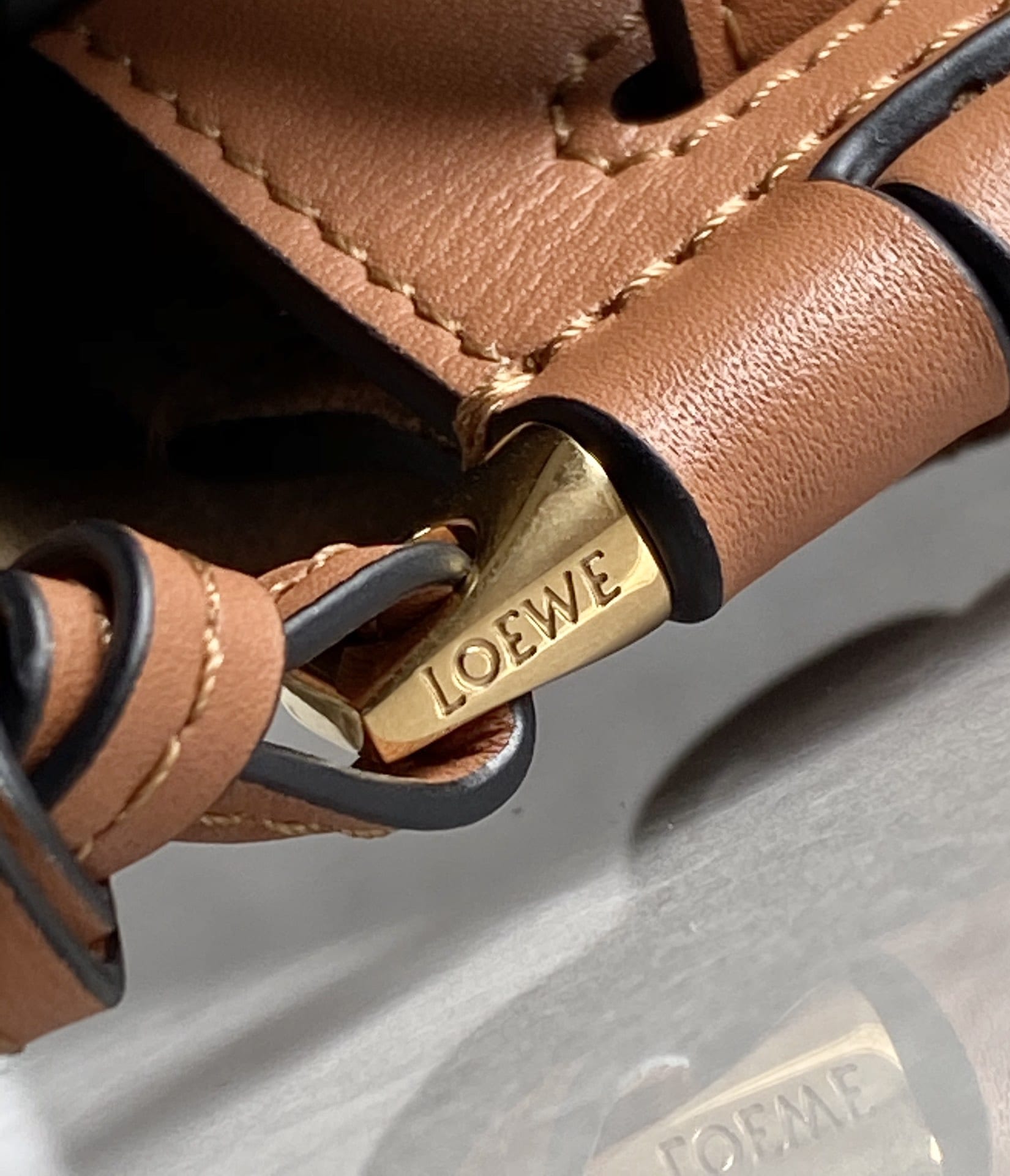 LOEWE Mini Gate Dual Bag In Soft Calfskin And Jacquard - Tan