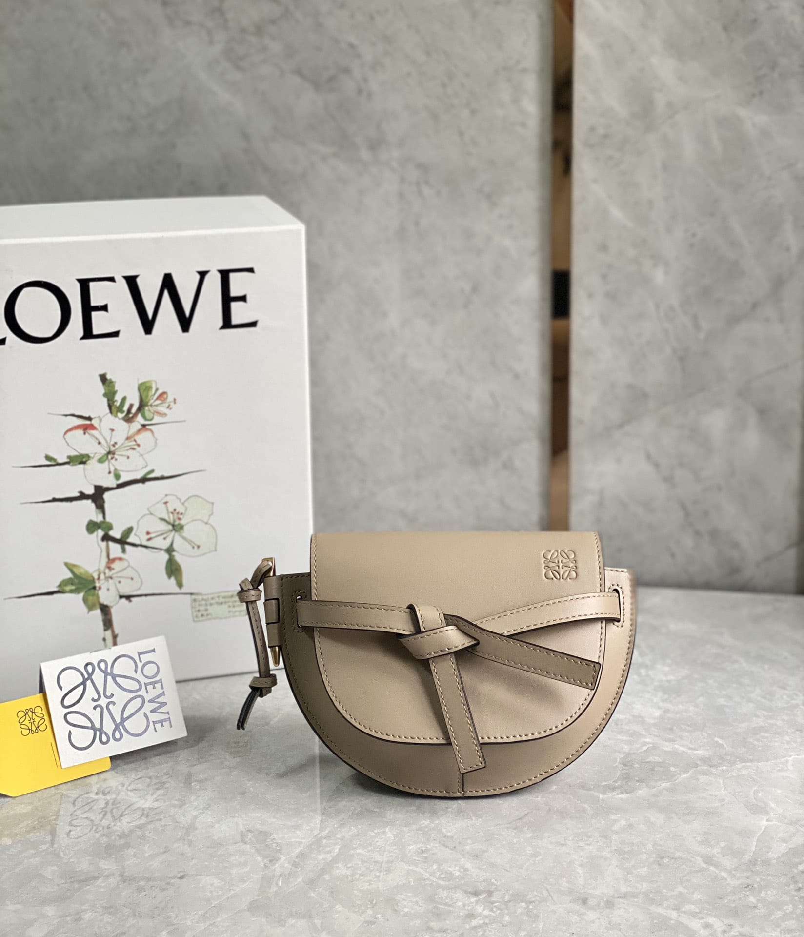 LOEWE Mini Gate Dual Bag In Soft Calfskin And Jacquard - Sand