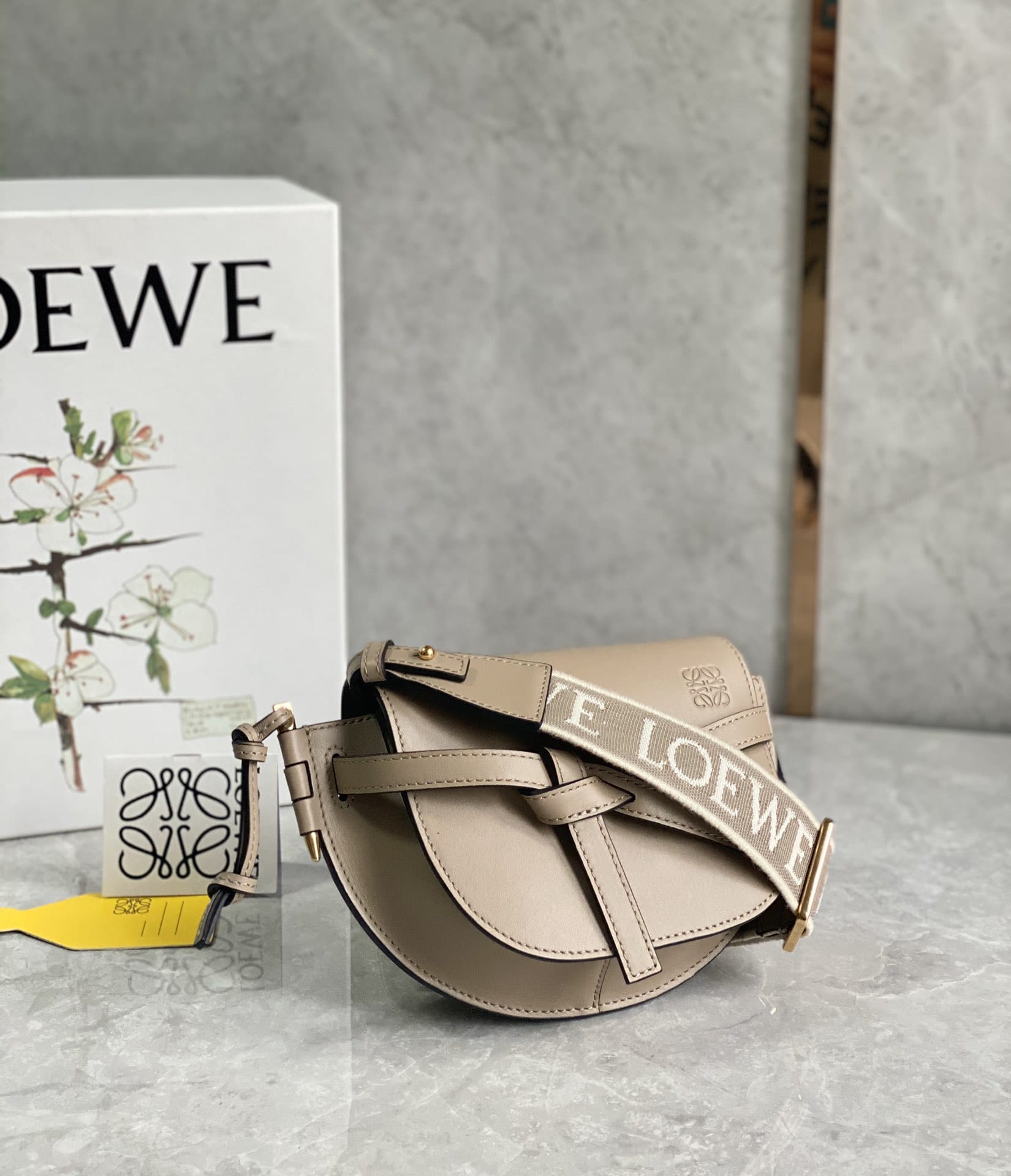 LOEWE Mini Gate Dual Bag In Soft Calfskin And Jacquard - Sand