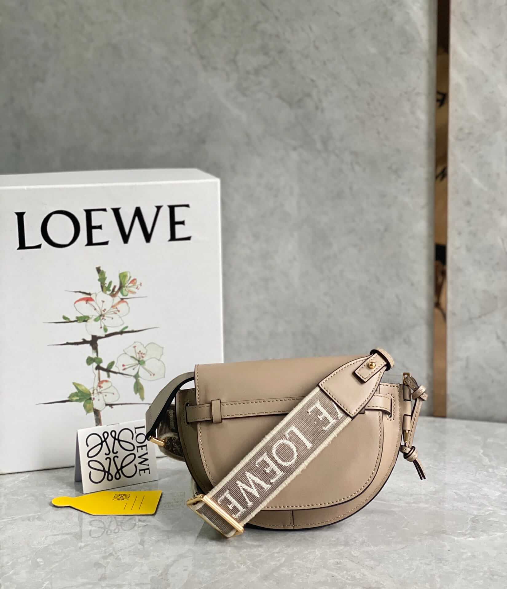 LOEWE Mini Gate Dual Bag In Soft Calfskin And Jacquard - Sand