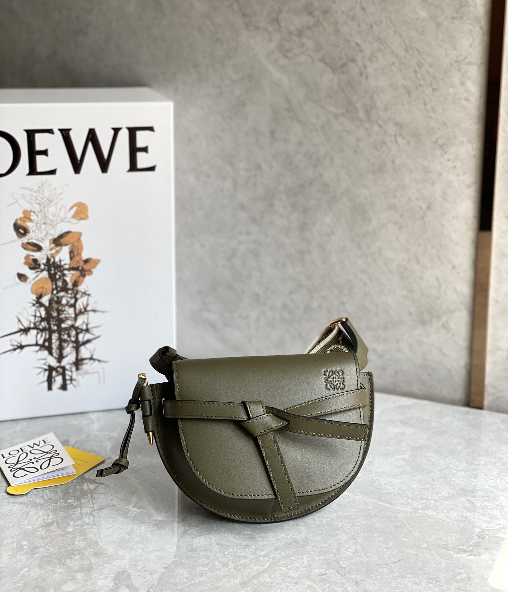 LOEWE Mini Gate Dual Bag In Soft Calfskin And Jacquard - Autumn Green