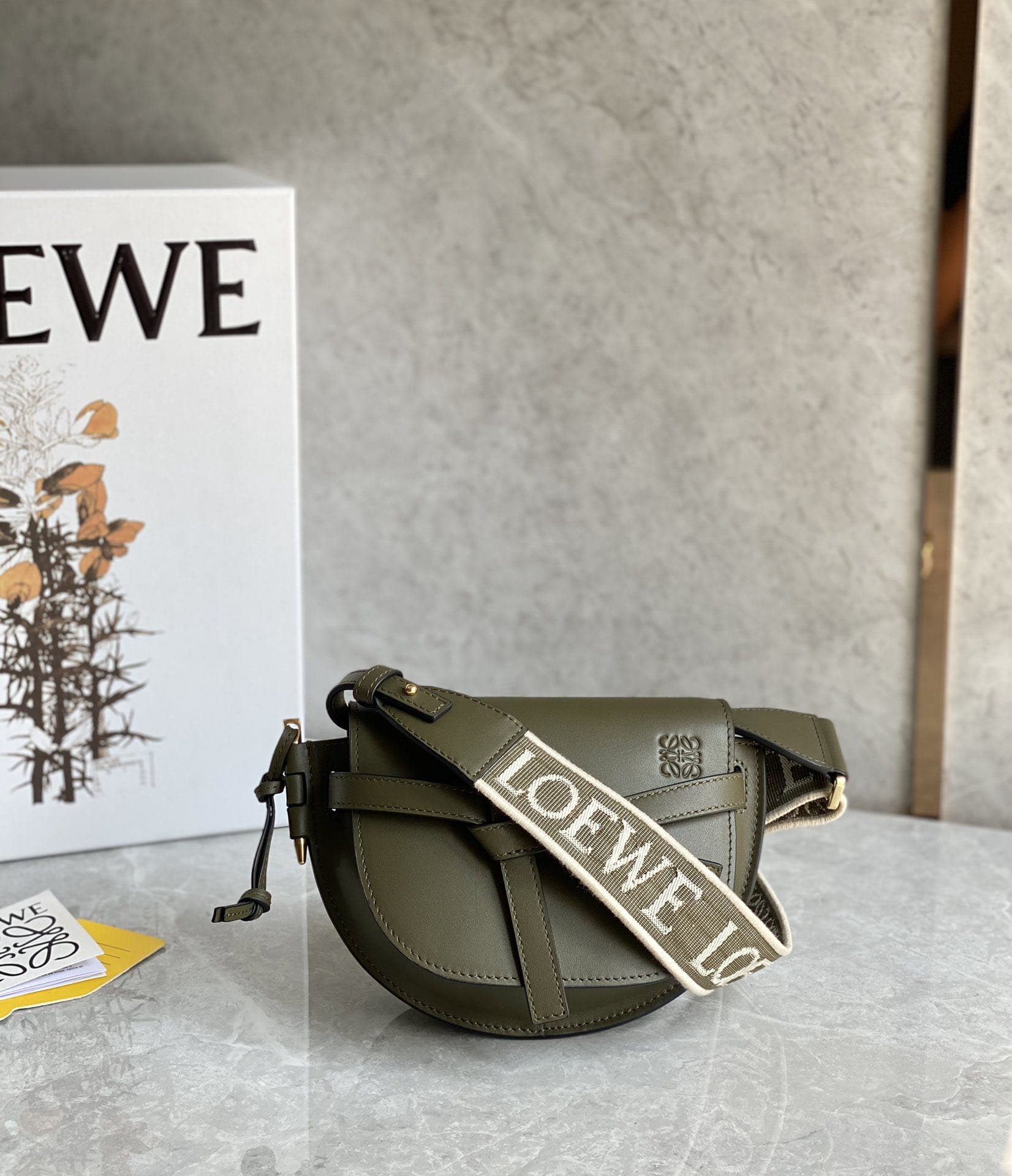 LOEWE Mini Gate Dual Bag In Soft Calfskin And Jacquard - Autumn Green