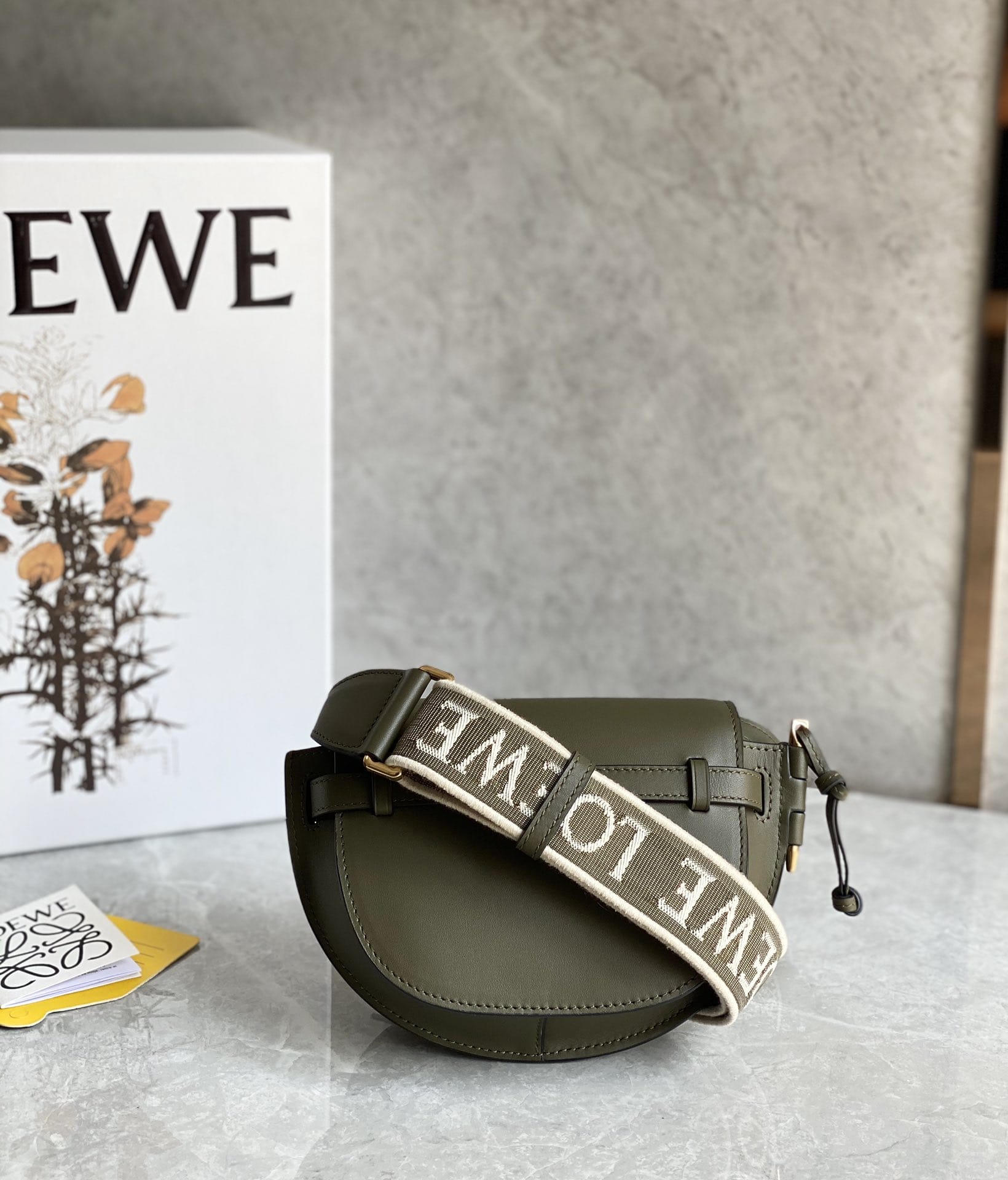 LOEWE Mini Gate Dual Bag In Soft Calfskin And Jacquard - Autumn Green