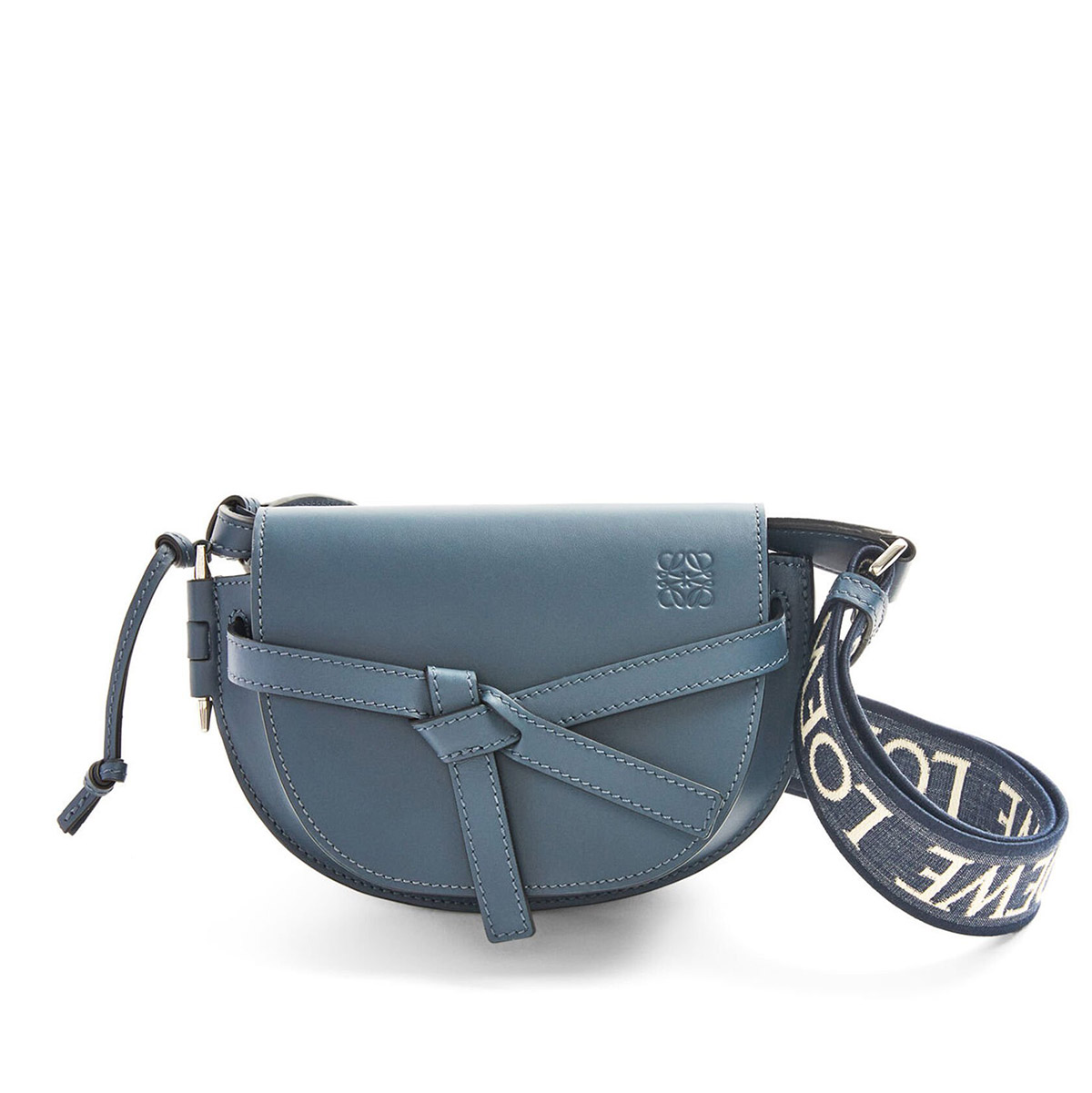 LOEWE Mini Gate Dual Bag In Soft Calfskin And Jacquard - Onyx Blue