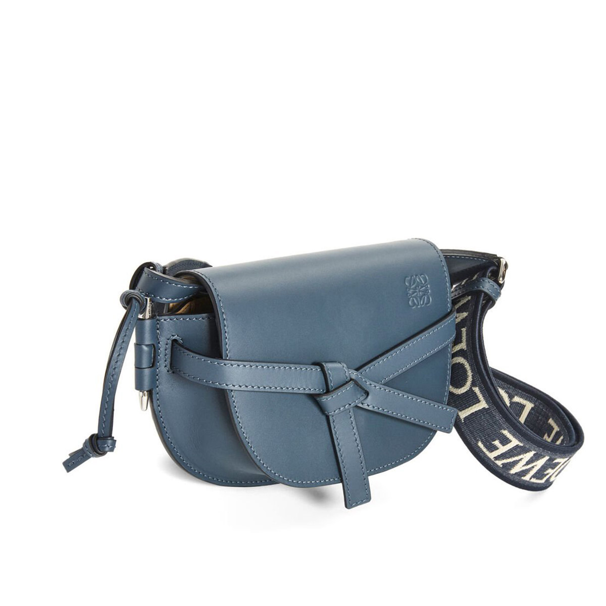 LOEWE Mini Gate Dual Bag In Soft Calfskin And Jacquard - Onyx Blue