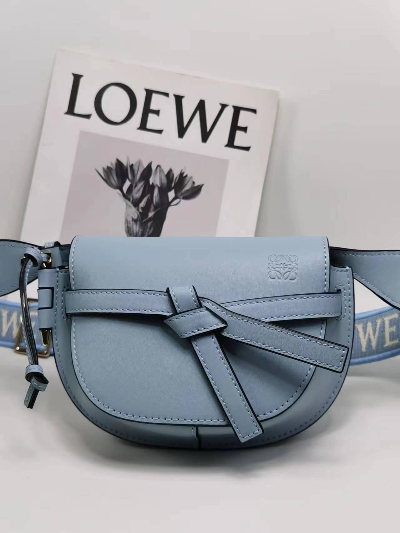 LOEWE Mini Gate Dual Bag In Soft Calfskin And Jacquard - Onyx Blue