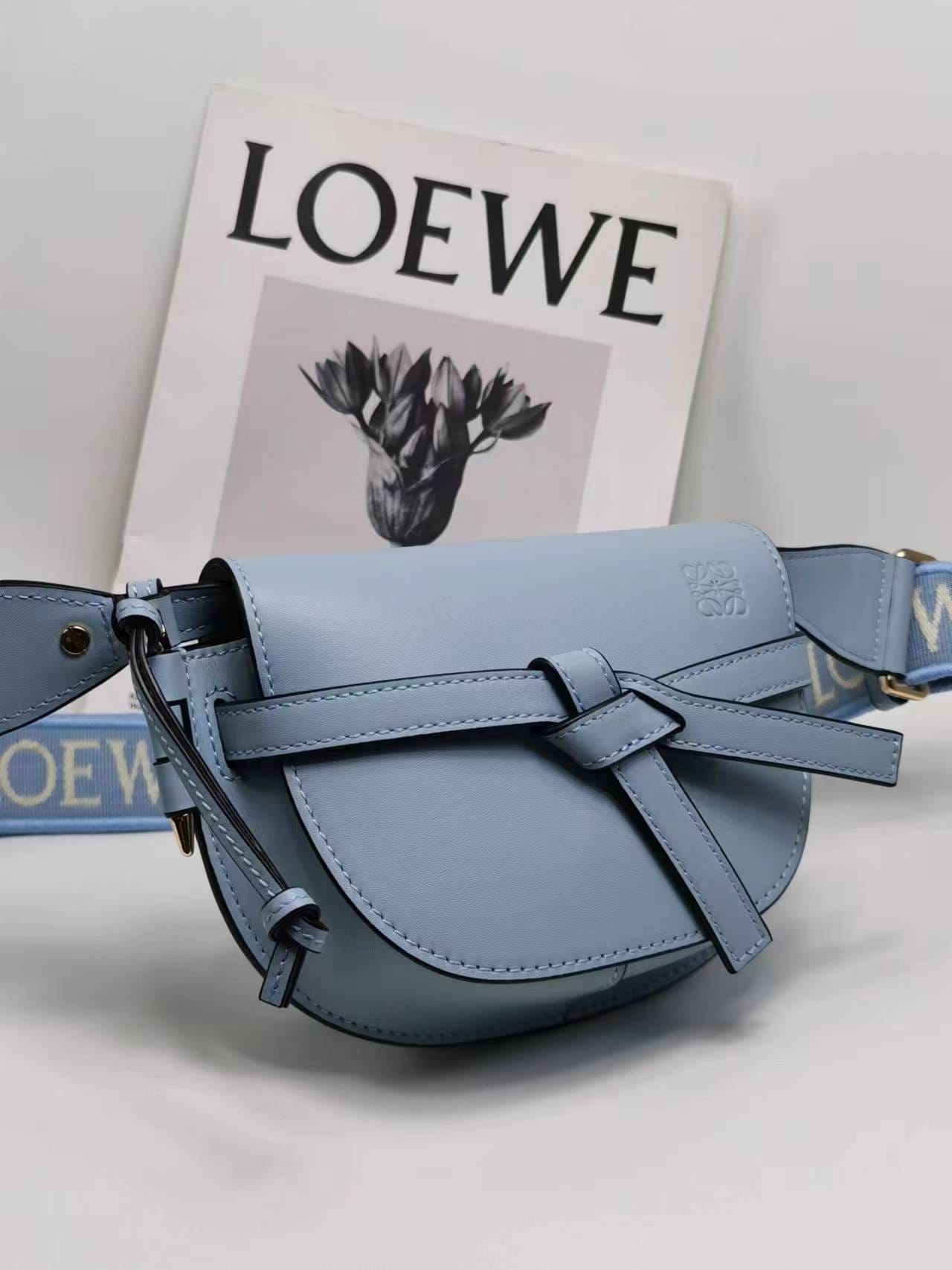 LOEWE Mini Gate Dual Bag In Soft Calfskin And Jacquard - Onyx Blue