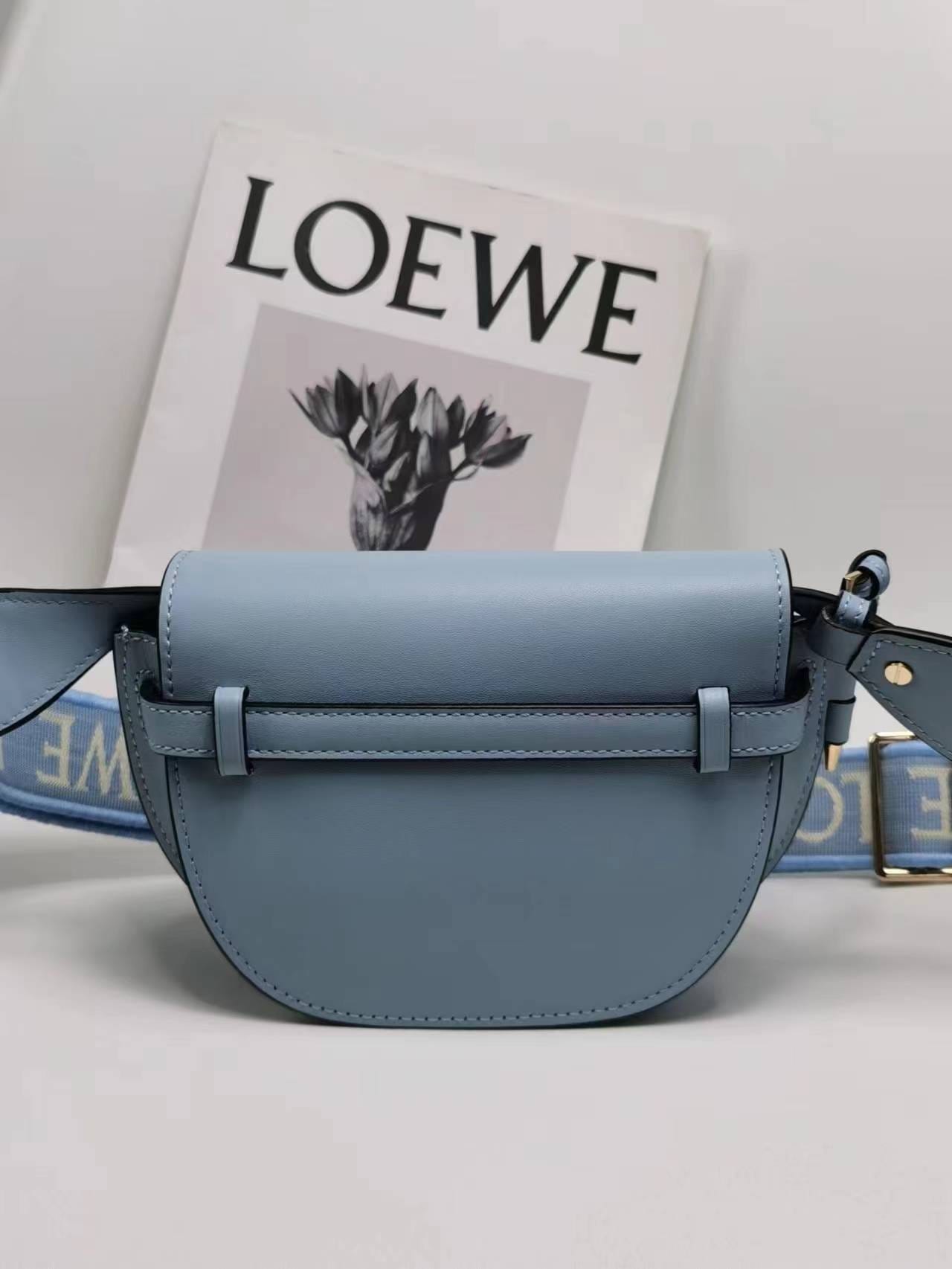 LOEWE Mini Gate Dual Bag In Soft Calfskin And Jacquard - Onyx Blue