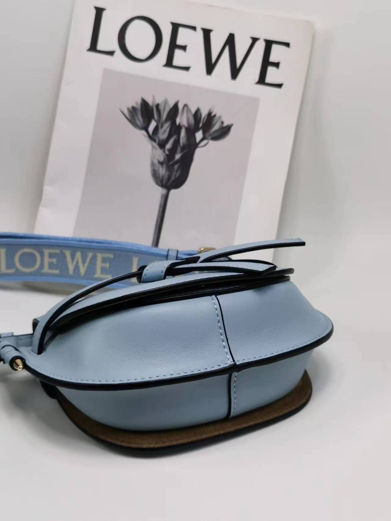 LOEWE Mini Gate Dual Bag In Soft Calfskin And Jacquard - Onyx Blue