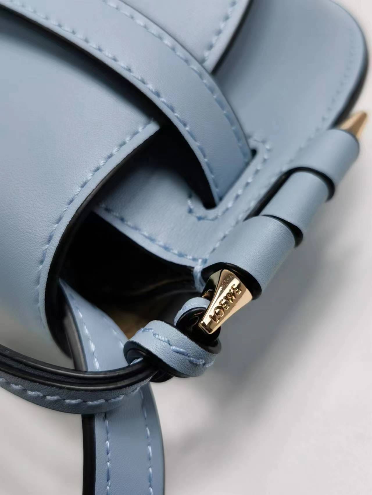 LOEWE Mini Gate Dual Bag In Soft Calfskin And Jacquard - Onyx Blue