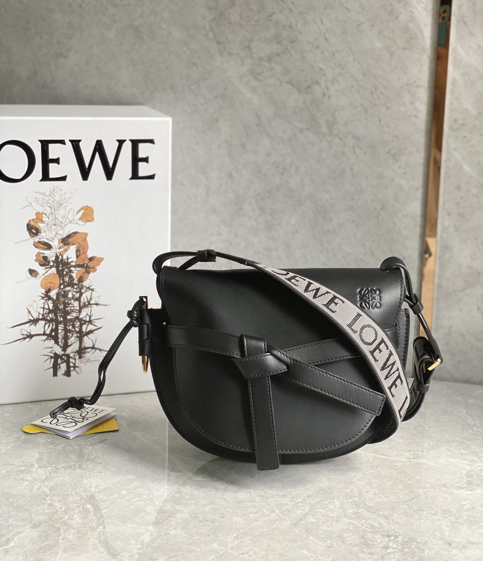 LOEWE Small Gate Dual Bag In Soft Calfskin And Jacquard - Black