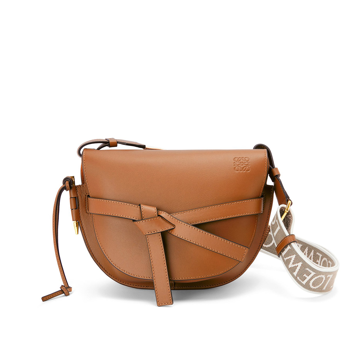 LOEWE Small Gate Dual Bag In Soft Calfskin And Jacquard - Tan