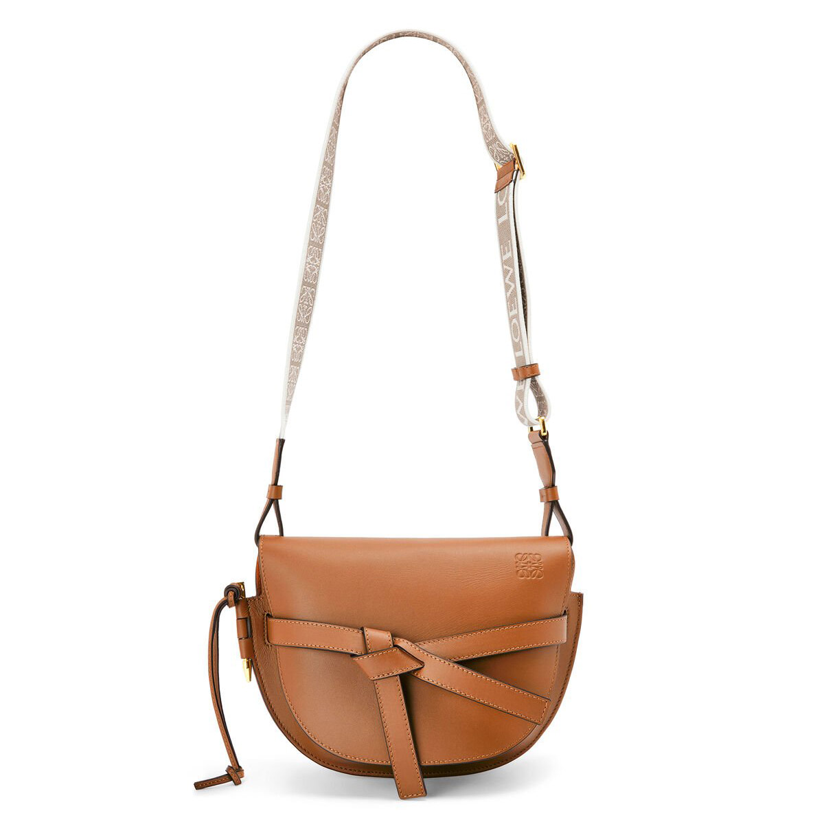 LOEWE Small Gate Dual Bag In Soft Calfskin And Jacquard - Tan