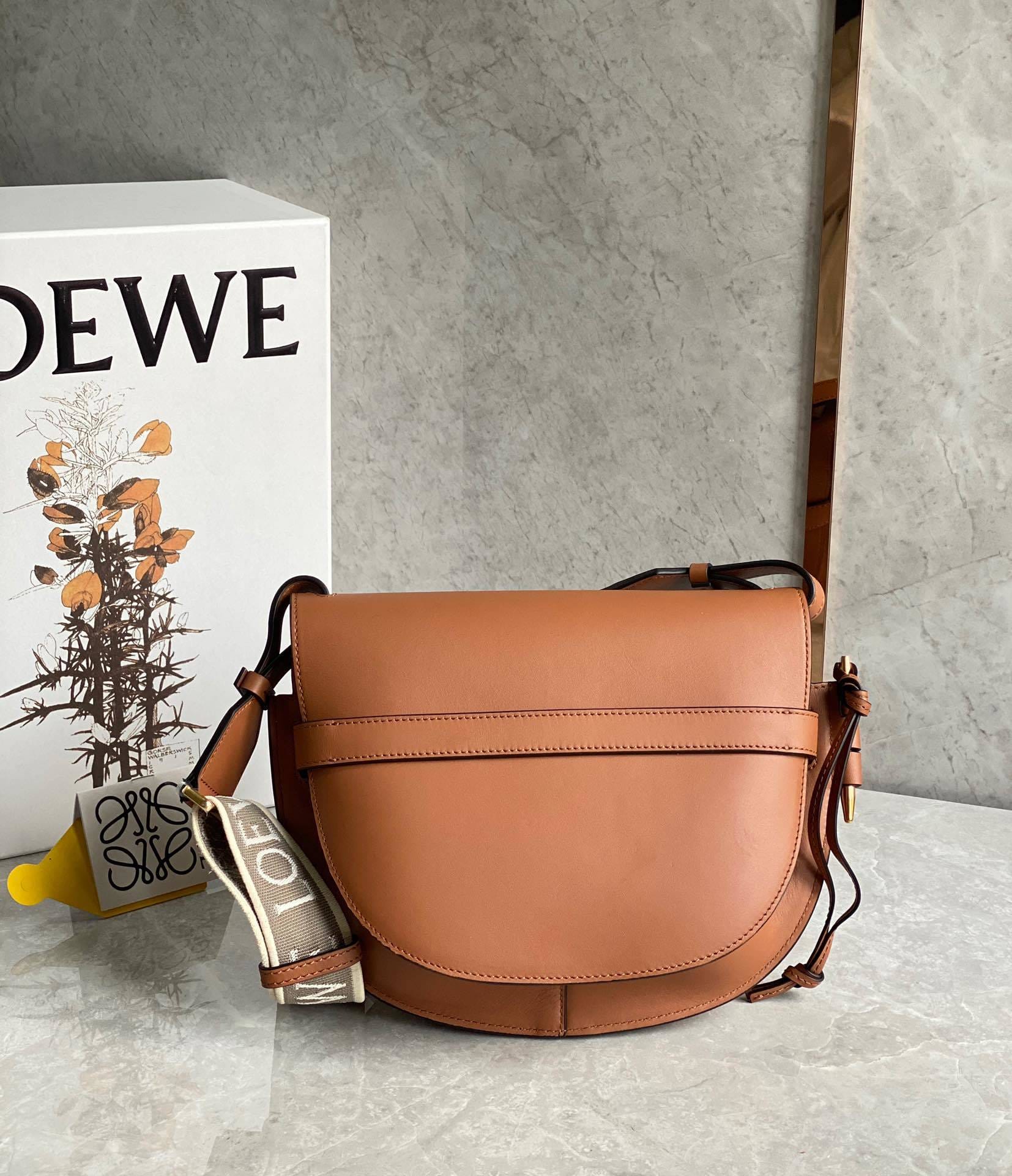 LOEWE Small Gate Dual Bag In Soft Calfskin And Jacquard - Tan