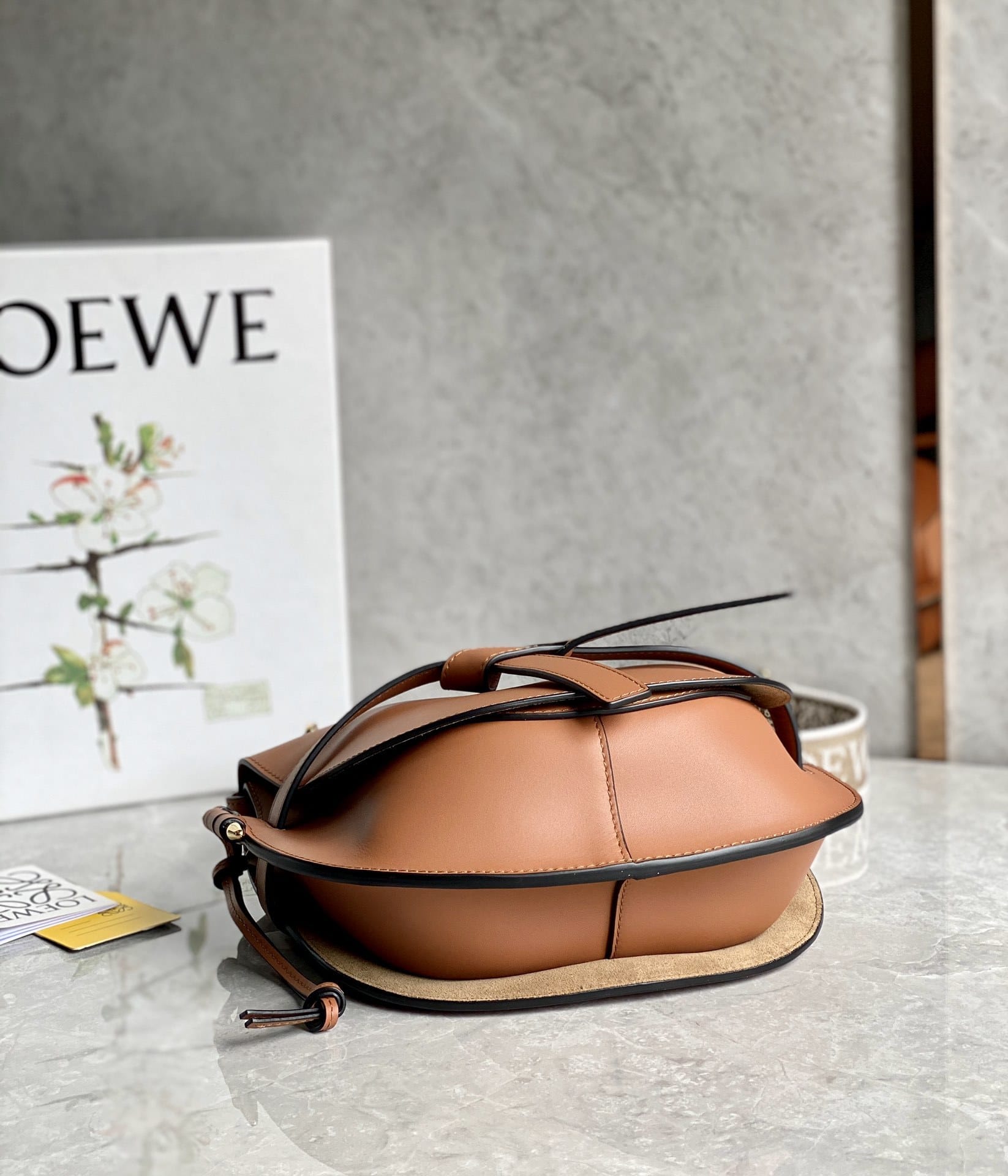 LOEWE Small Gate Dual Bag In Soft Calfskin And Jacquard - Tan