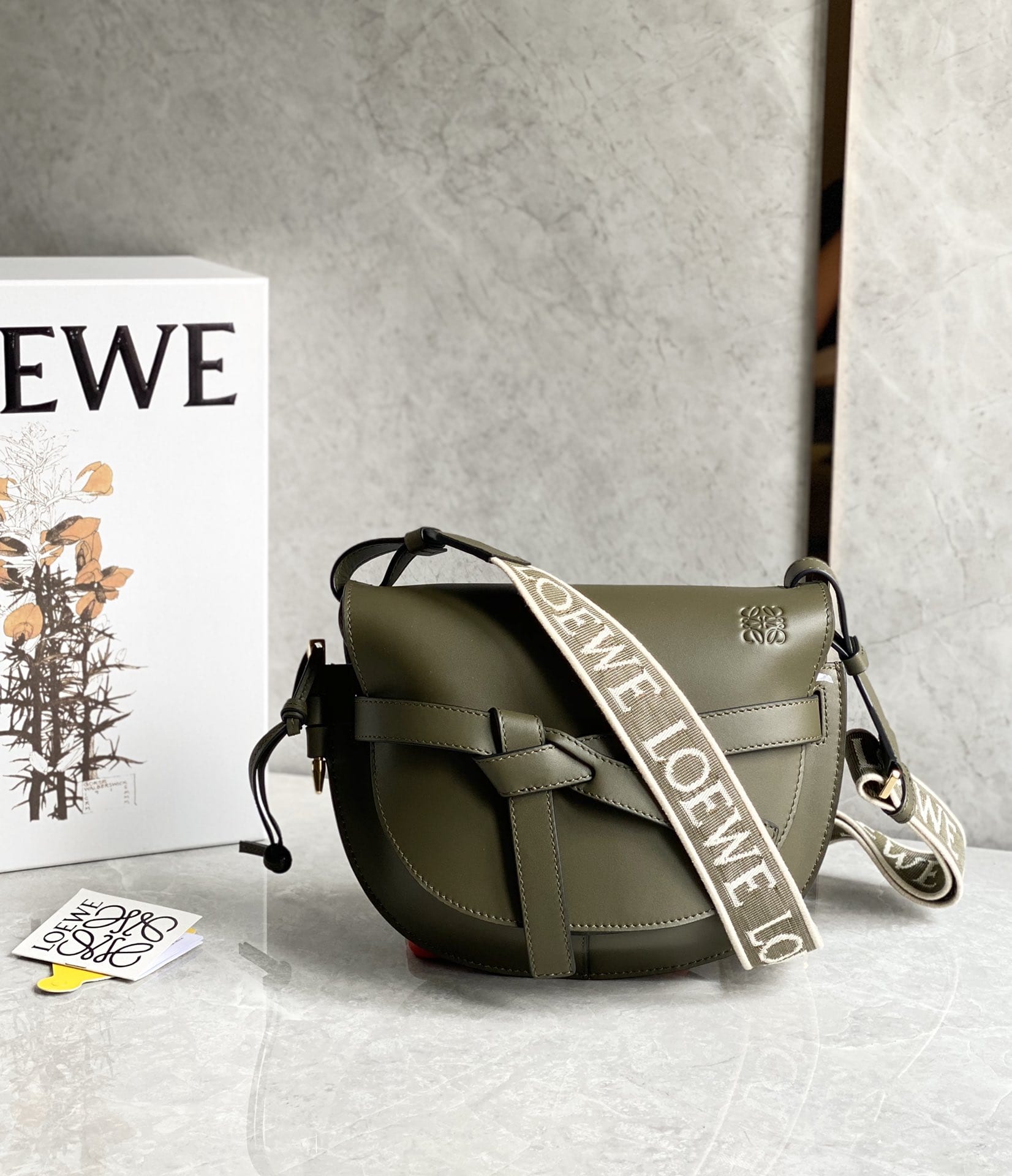 LOEWE Small Gate Dual Bag In Soft Calfskin And Jacquard - Autumn Green