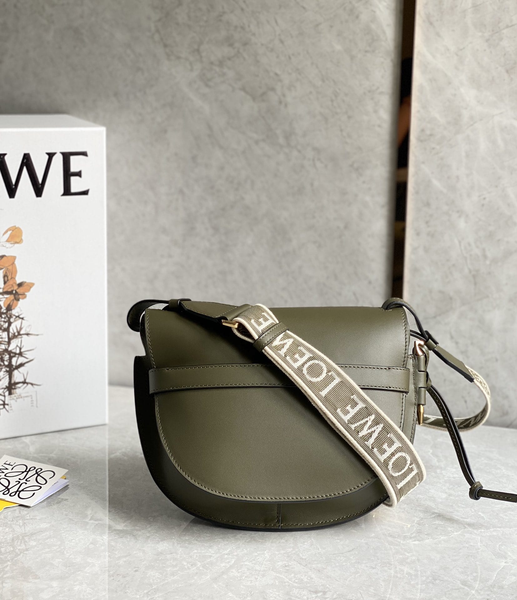 LOEWE Small Gate Dual Bag In Soft Calfskin And Jacquard - Autumn Green