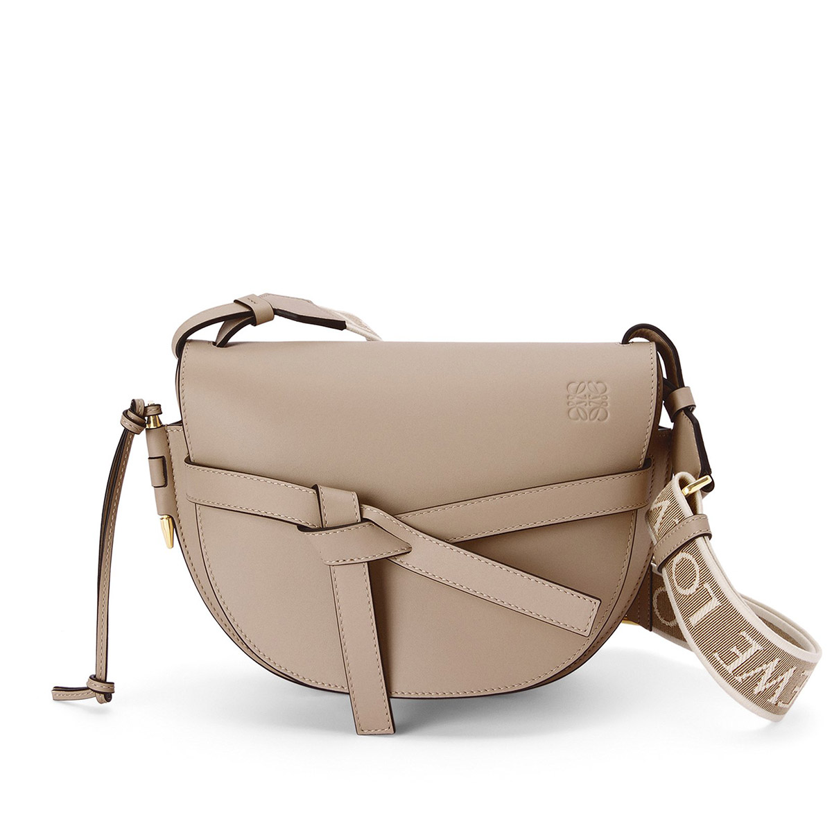 LOEWE Small Gate Dual Bag In Soft Calfskin And Jacquard - Sand