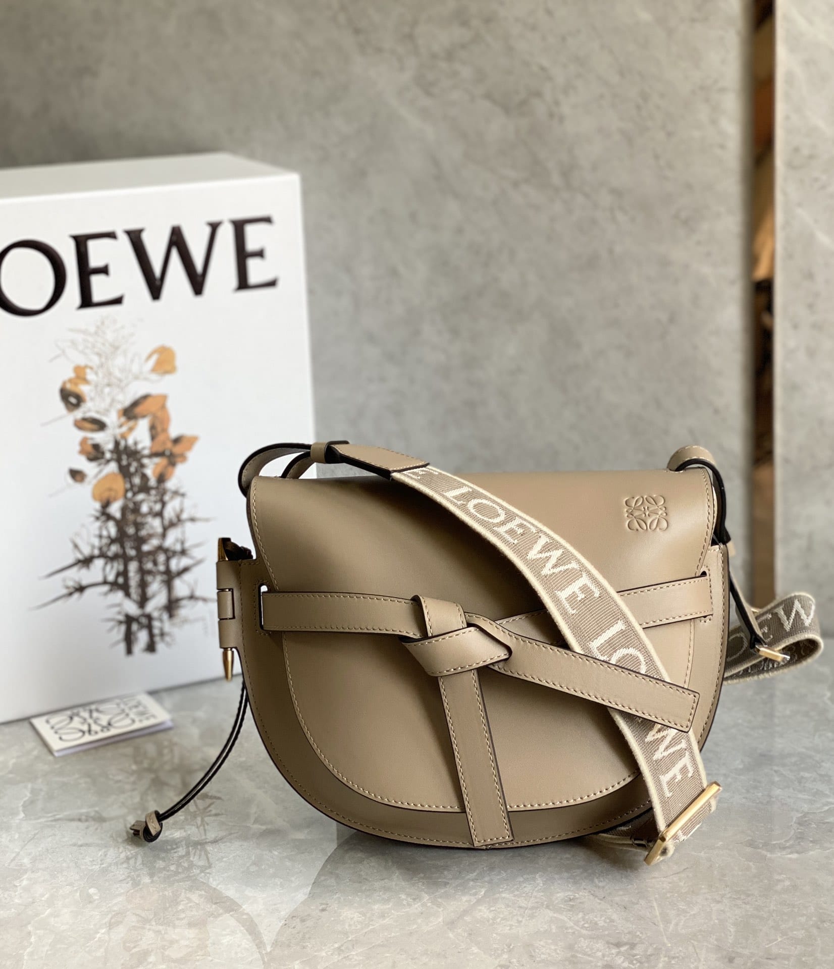 LOEWE Small Gate Dual Bag In Soft Calfskin And Jacquard - Sand