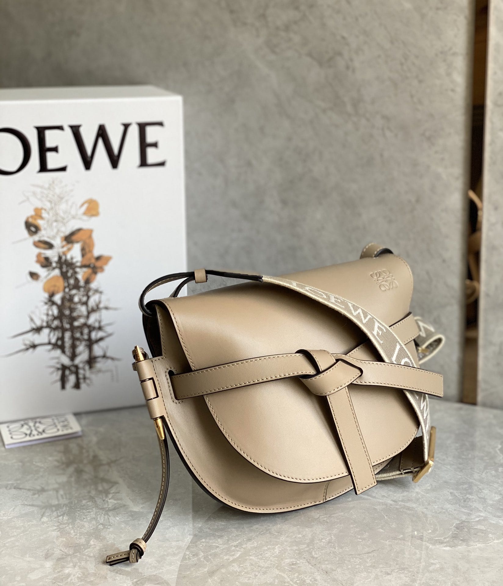 LOEWE Small Gate Dual Bag In Soft Calfskin And Jacquard - Sand