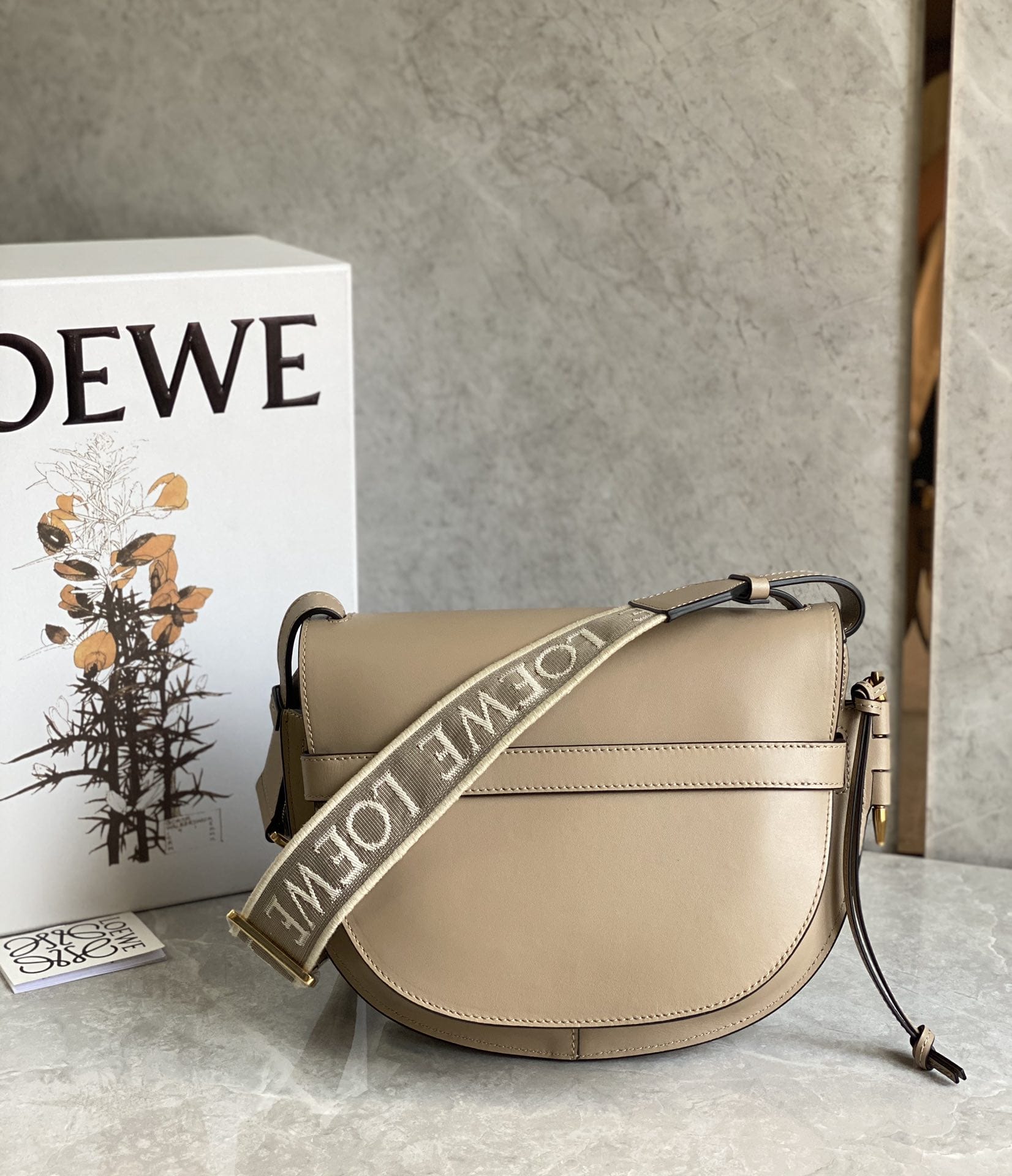 LOEWE Small Gate Dual Bag In Soft Calfskin And Jacquard - Sand