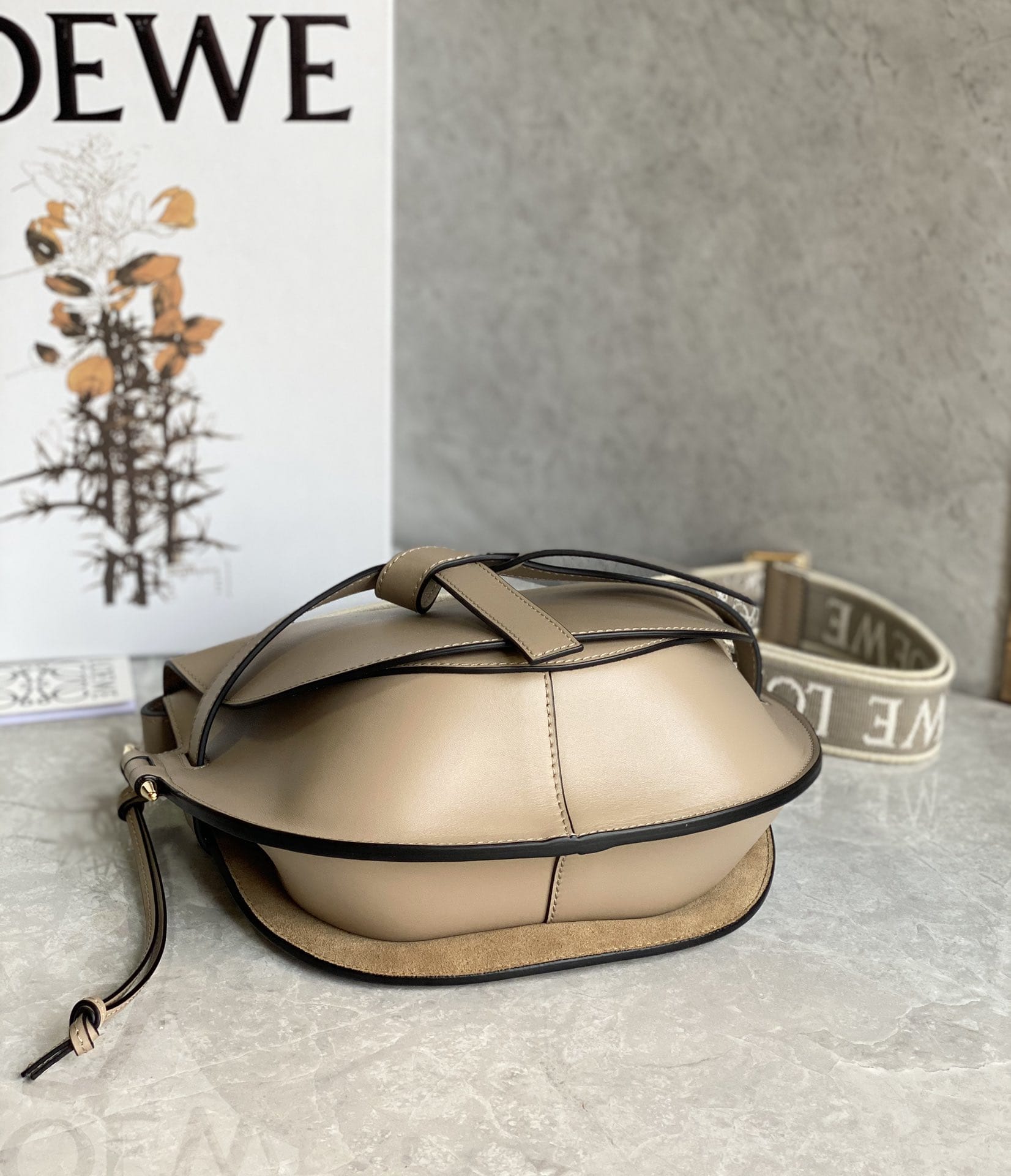 LOEWE Small Gate Dual Bag In Soft Calfskin And Jacquard - Sand