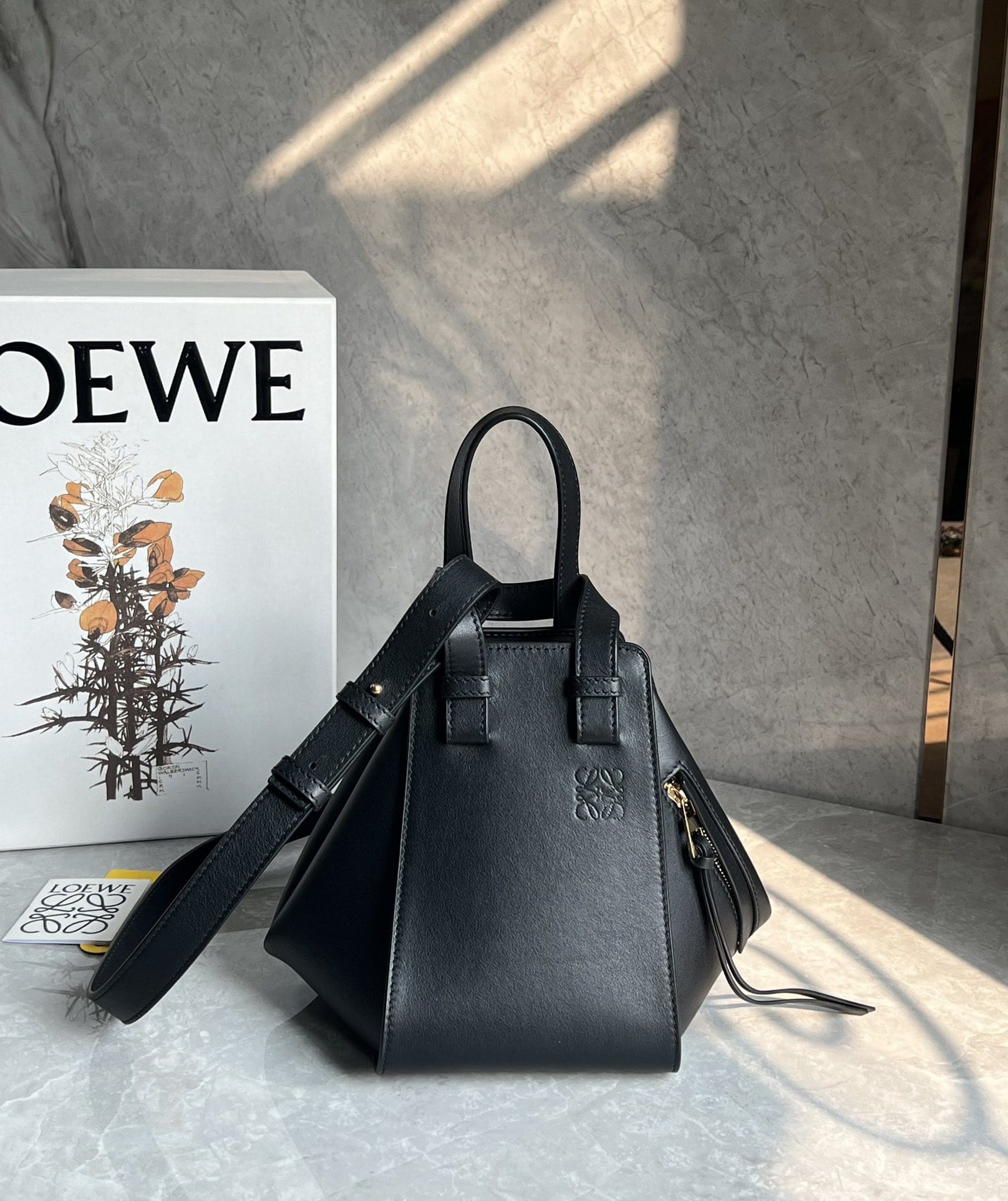 LOEWE Compact Hammock Bag In Classic Calfskin - Black