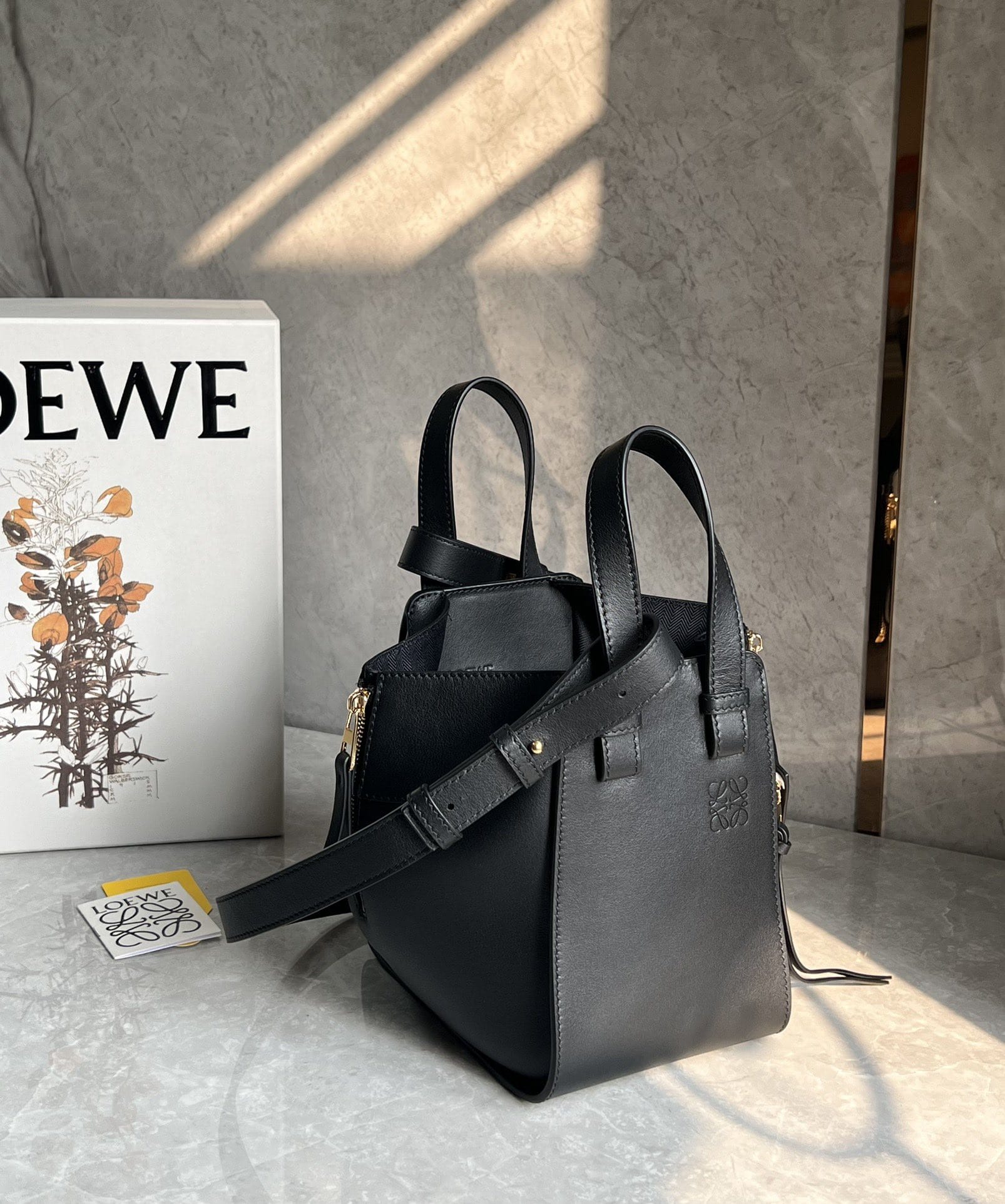 LOEWE Compact Hammock Bag In Classic Calfskin - Black