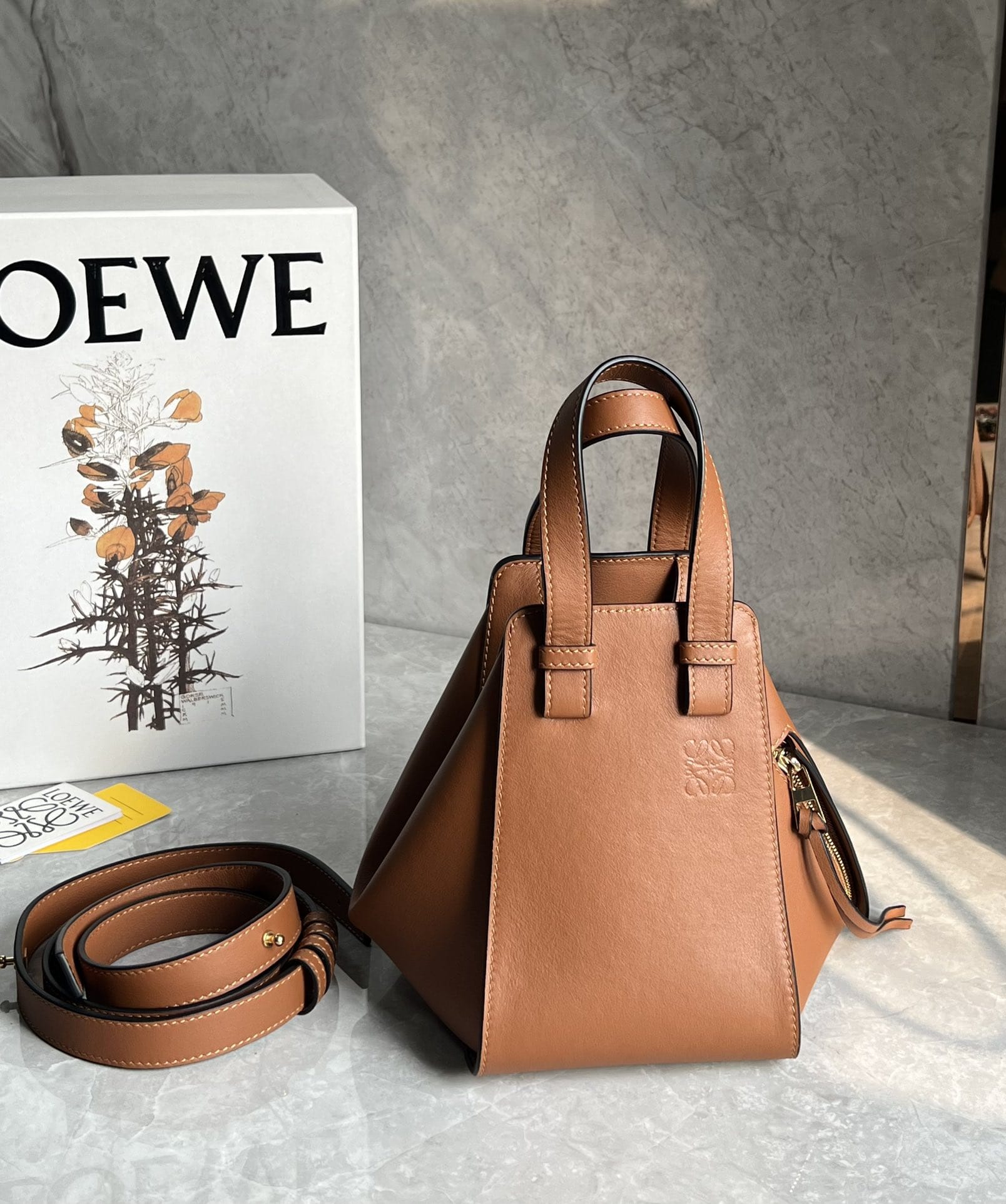 LOEWE Compact Hammock Bag In Classic Calfskin - Tan