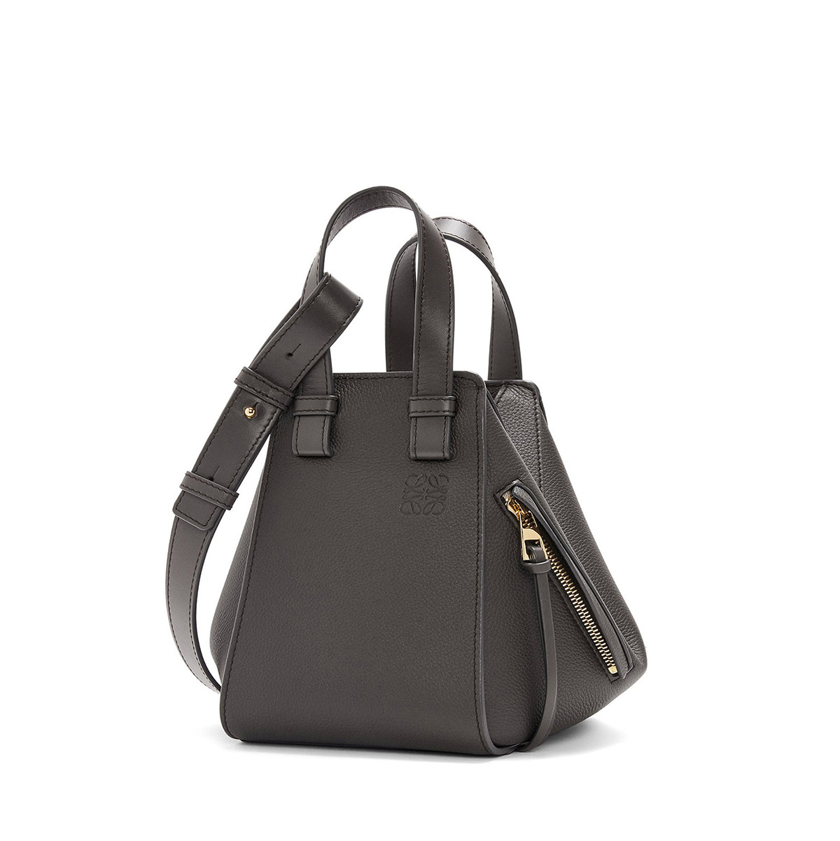 LOEWE Compact Hammock Bag In Soft Grained Calfskin - Dark Grey