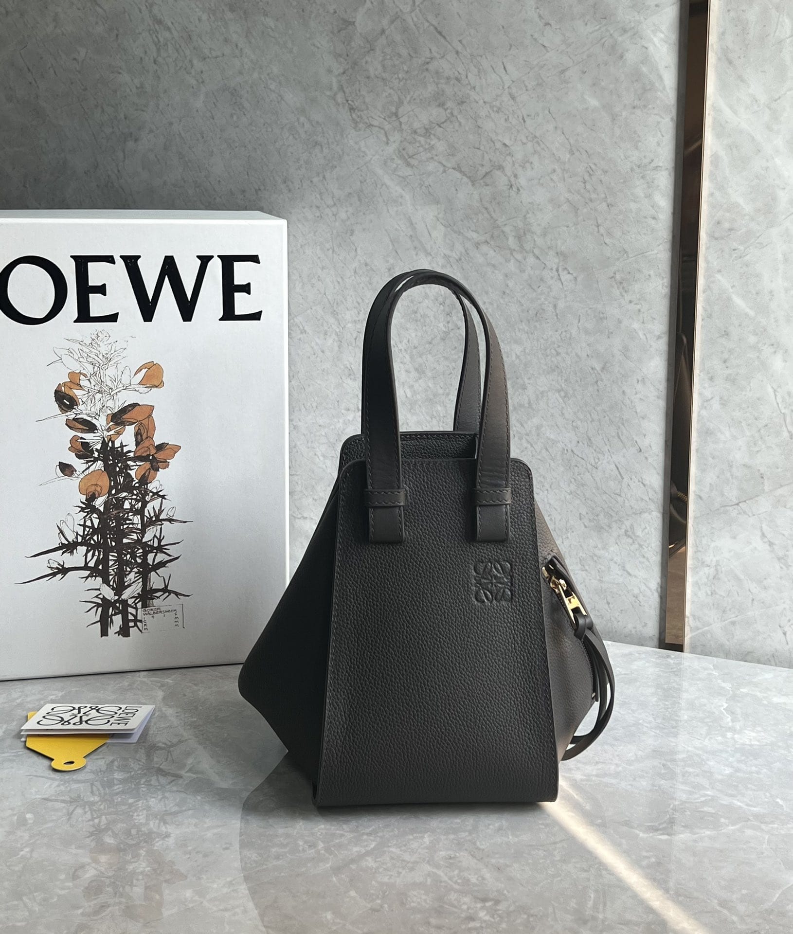 LOEWE Compact Hammock Bag In Soft Grained Calfskin - Dark Grey