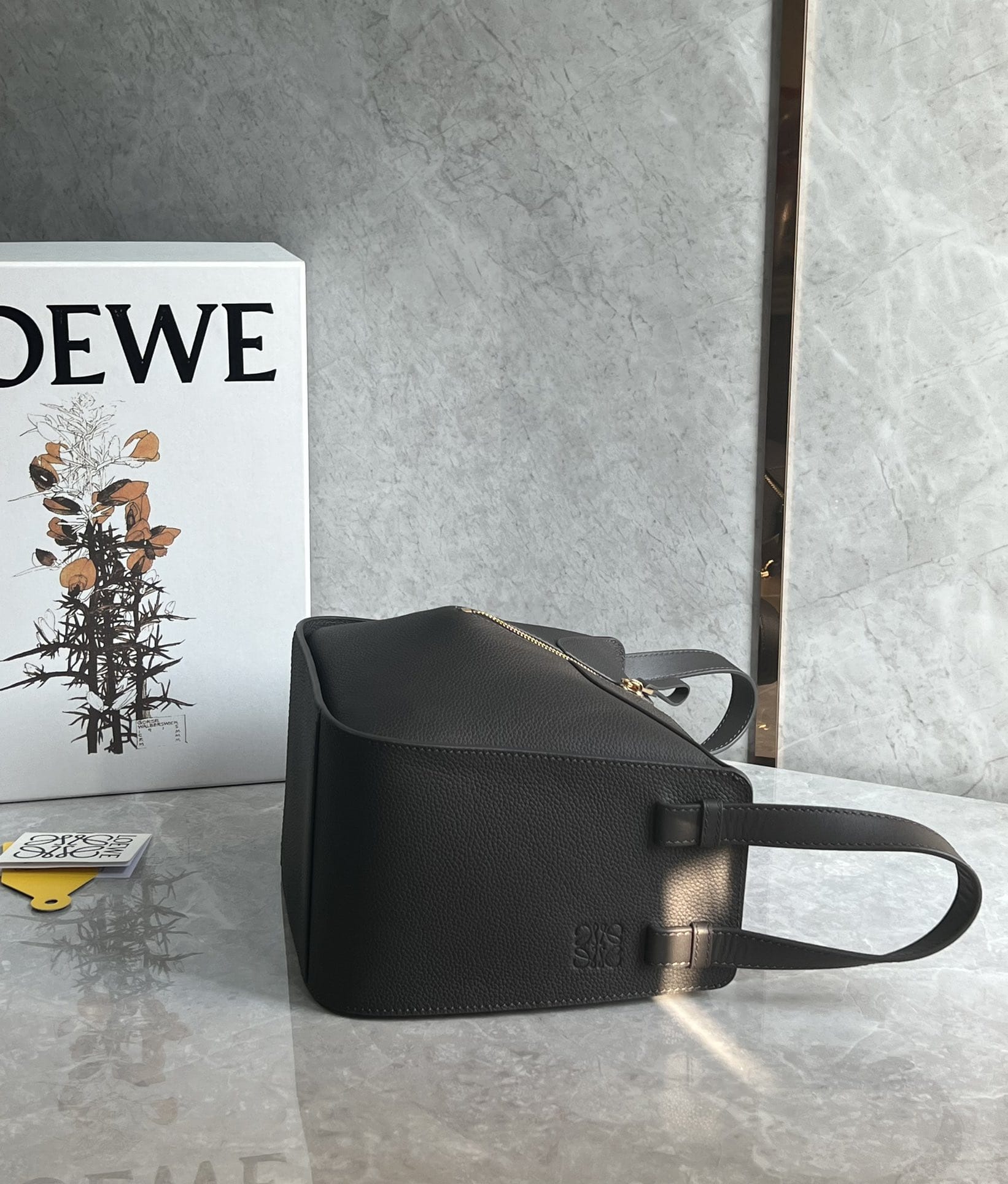 LOEWE Compact Hammock Bag In Soft Grained Calfskin - Dark Grey