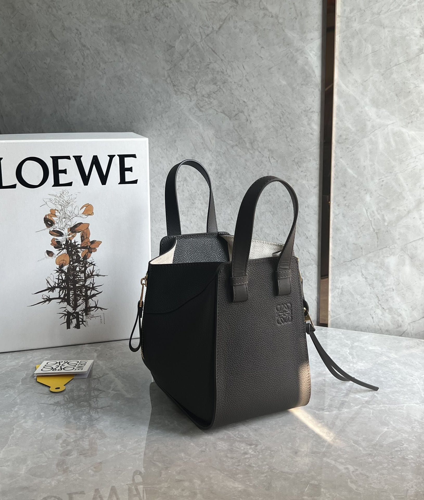 LOEWE Compact Hammock Bag In Soft Grained Calfskin - Dark Grey