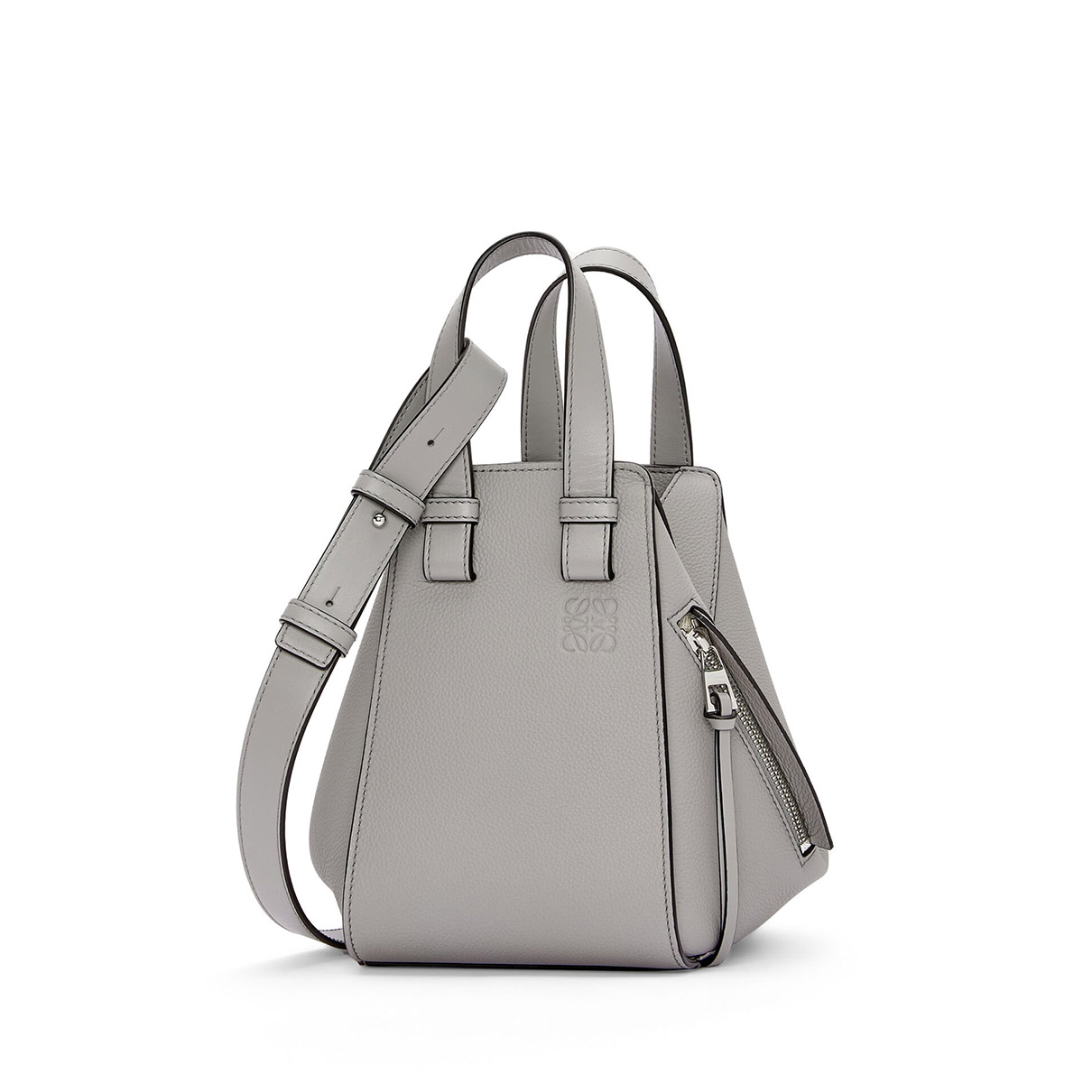 LOEWE Compact Hammock Bag In Soft Grained Calfskin - Pearl Grey