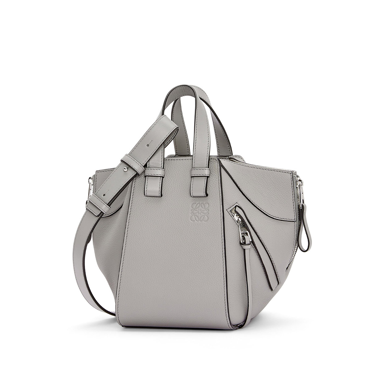 LOEWE Compact Hammock Bag In Soft Grained Calfskin - Pearl Grey