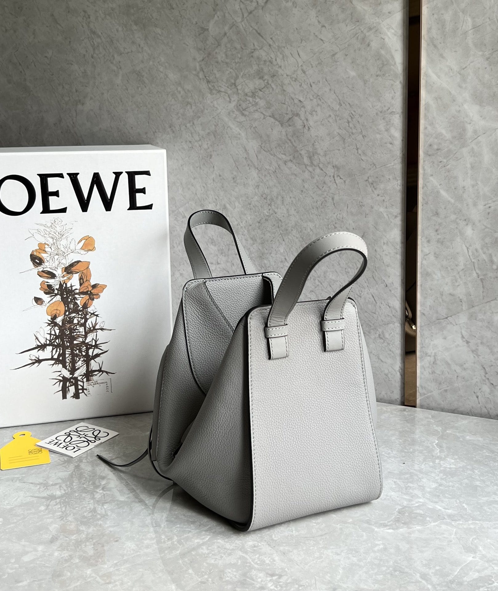 LOEWE Compact Hammock Bag In Soft Grained Calfskin - Pearl Grey