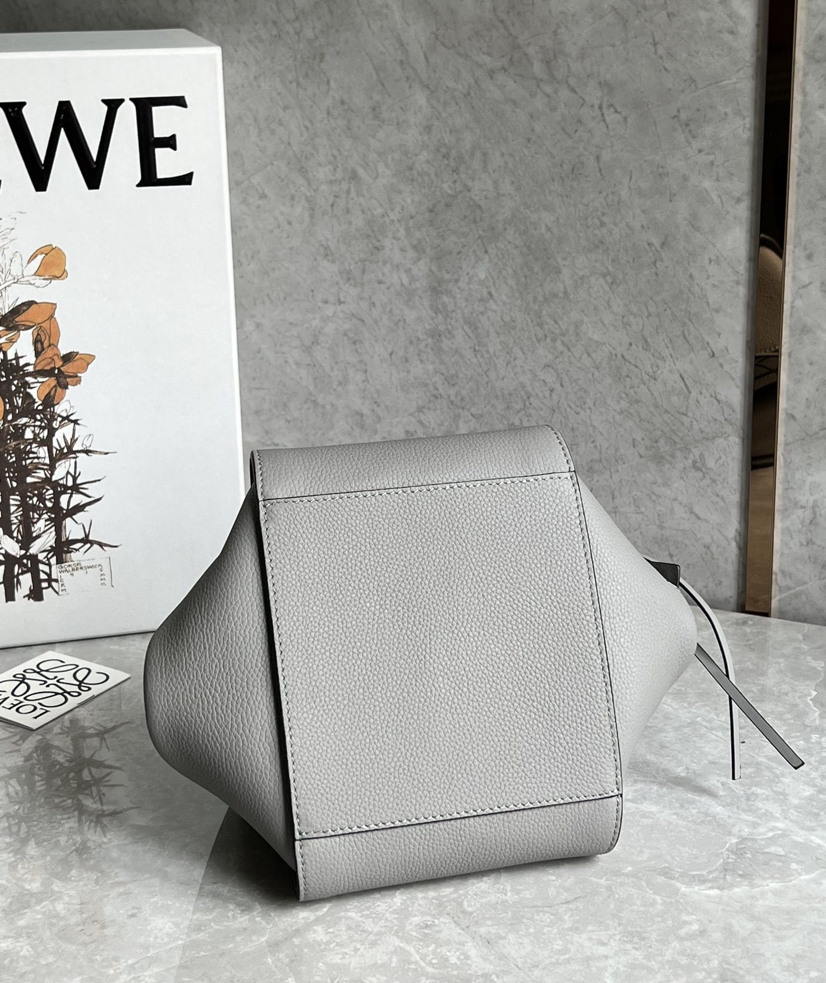 LOEWE Compact Hammock Bag In Soft Grained Calfskin - Pearl Grey