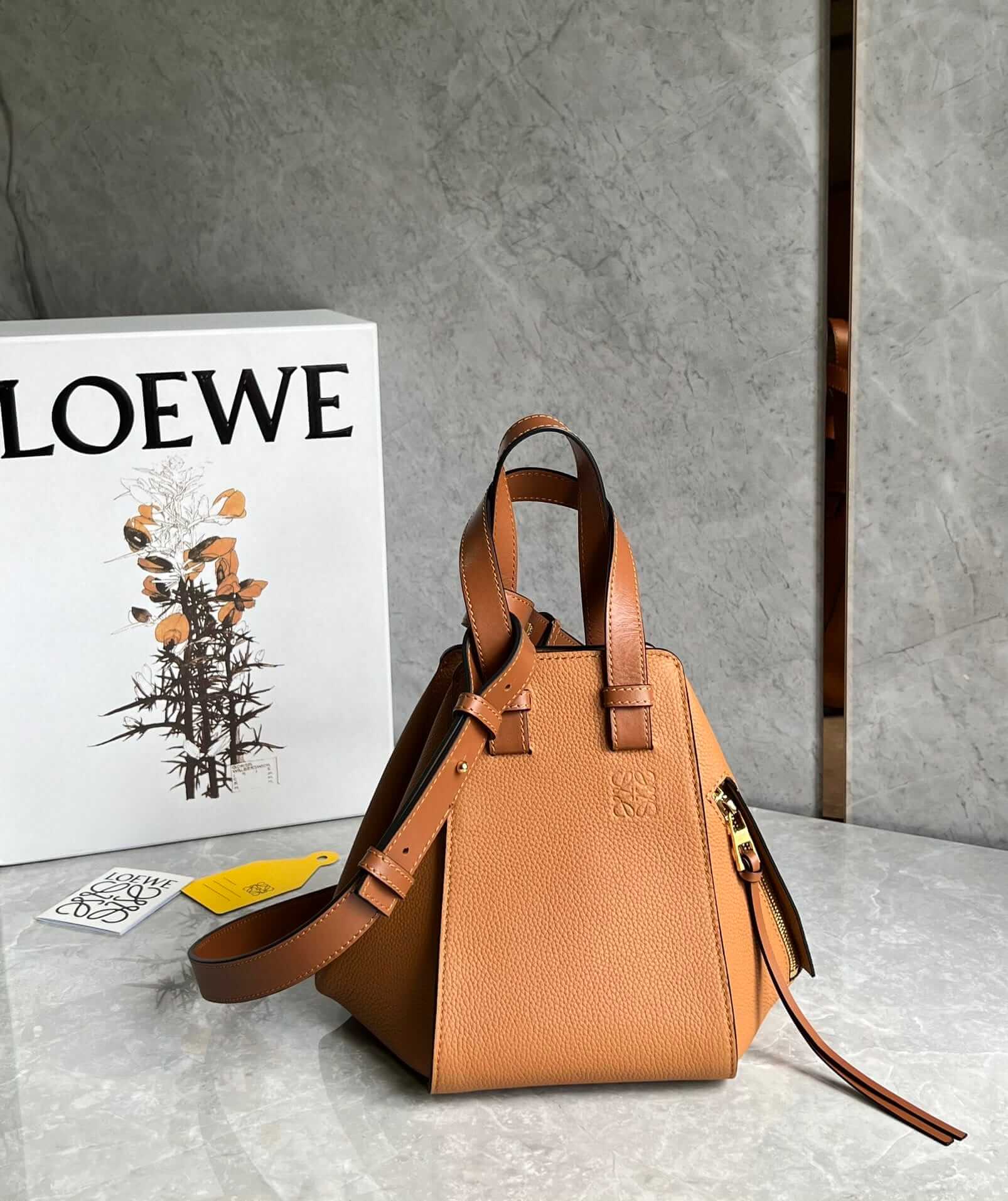 LOEWE Compact Hammock Bag In Soft Grained Calfskin - Toffee