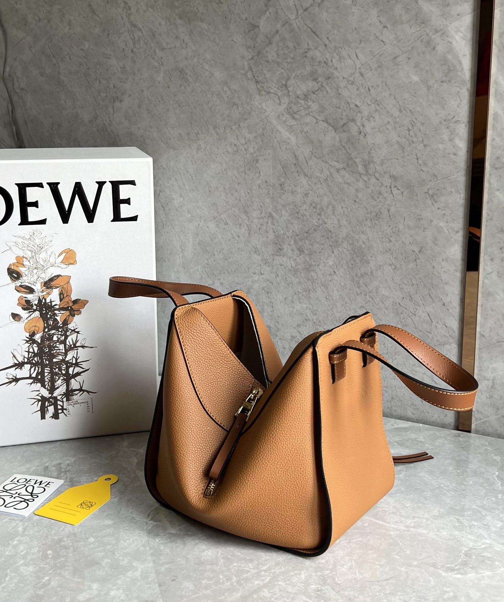 LOEWE Compact Hammock Bag In Soft Grained Calfskin - Toffee