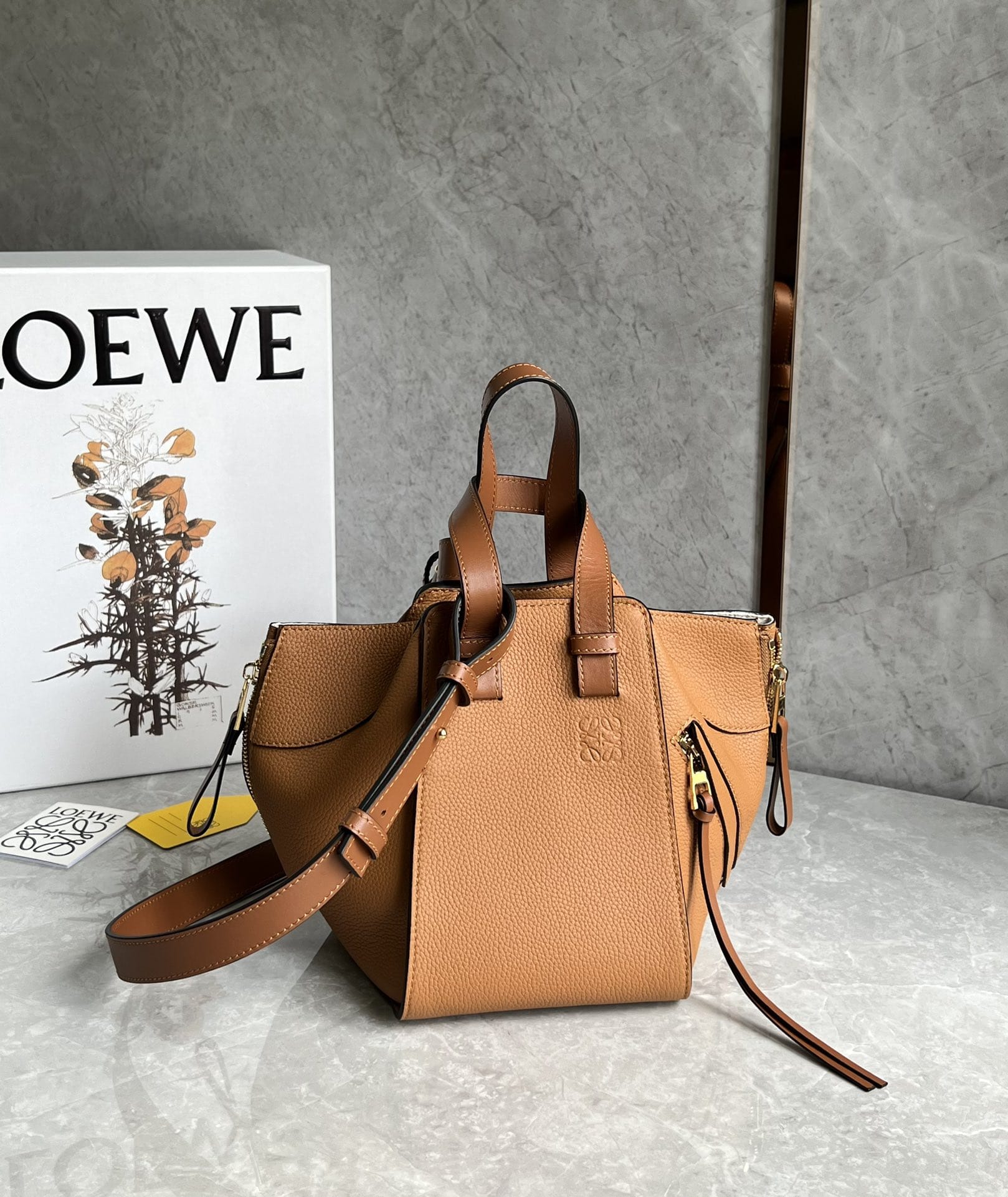 LOEWE Compact Hammock Bag In Soft Grained Calfskin - Toffee