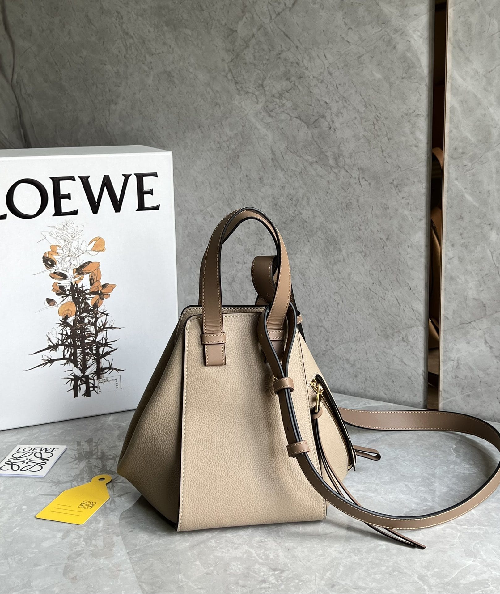 LOEWE Compact Hammock Bag In Soft Grained Calfskin - Sand