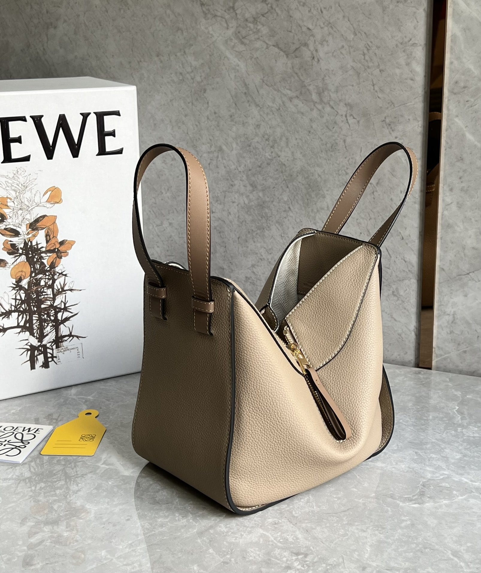 LOEWE Compact Hammock Bag In Soft Grained Calfskin - Sand