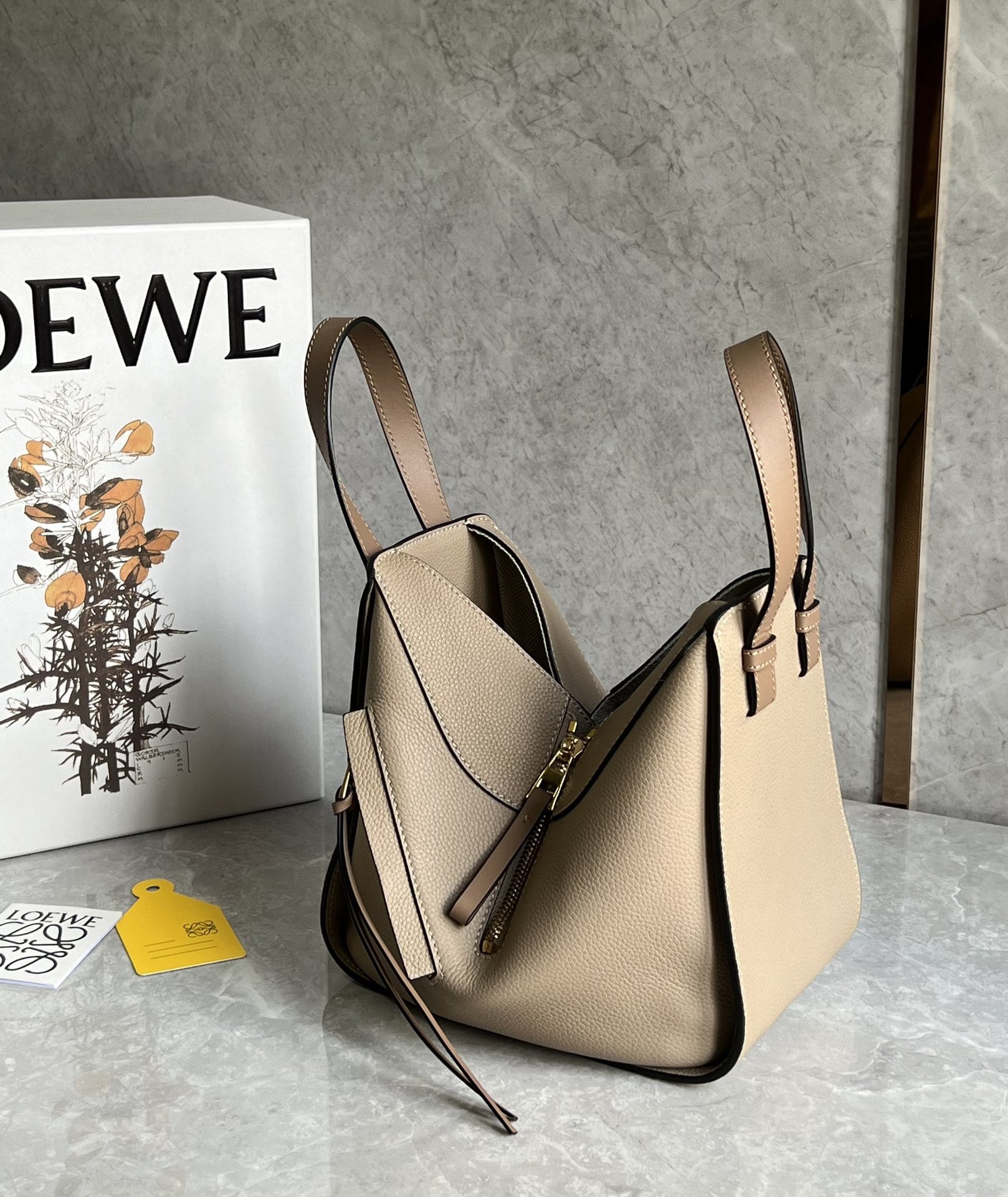 LOEWE Compact Hammock Bag In Soft Grained Calfskin - Sand