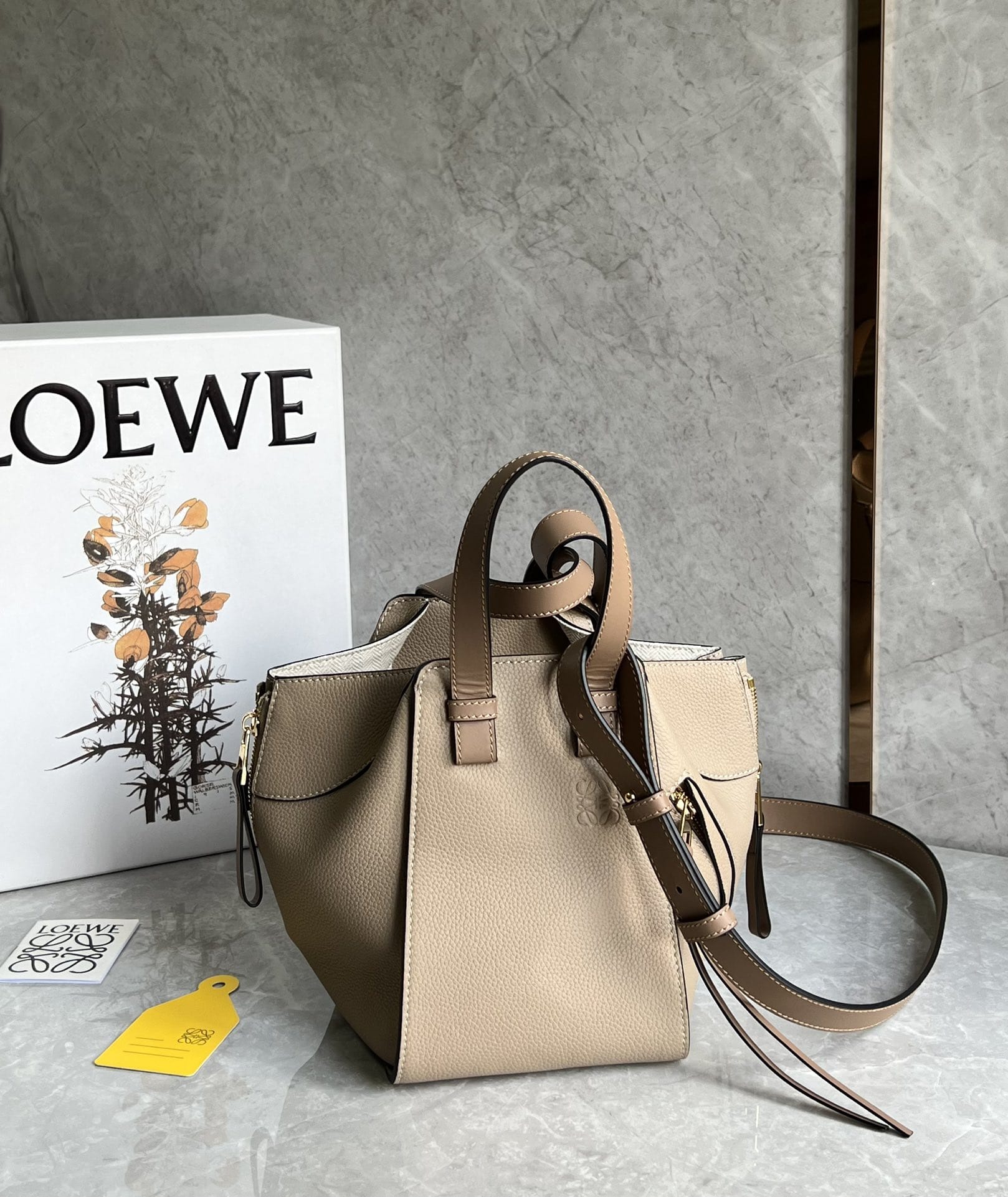 LOEWE Compact Hammock Bag In Soft Grained Calfskin - Sand